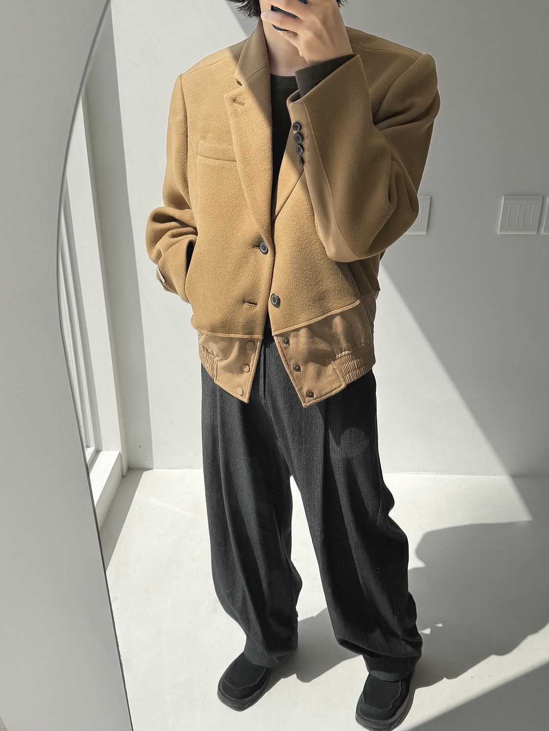 Ader Error Product 76 Wide Fit Slacks Grey, Ader Error Curve; BS01 Noir 착용 스타일 - 2
