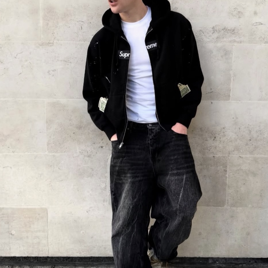 Supreme x MM6 Maison Margiela Box Logo Zip Up Hooded Sweatshirt Black - 26SS 착용 스타일