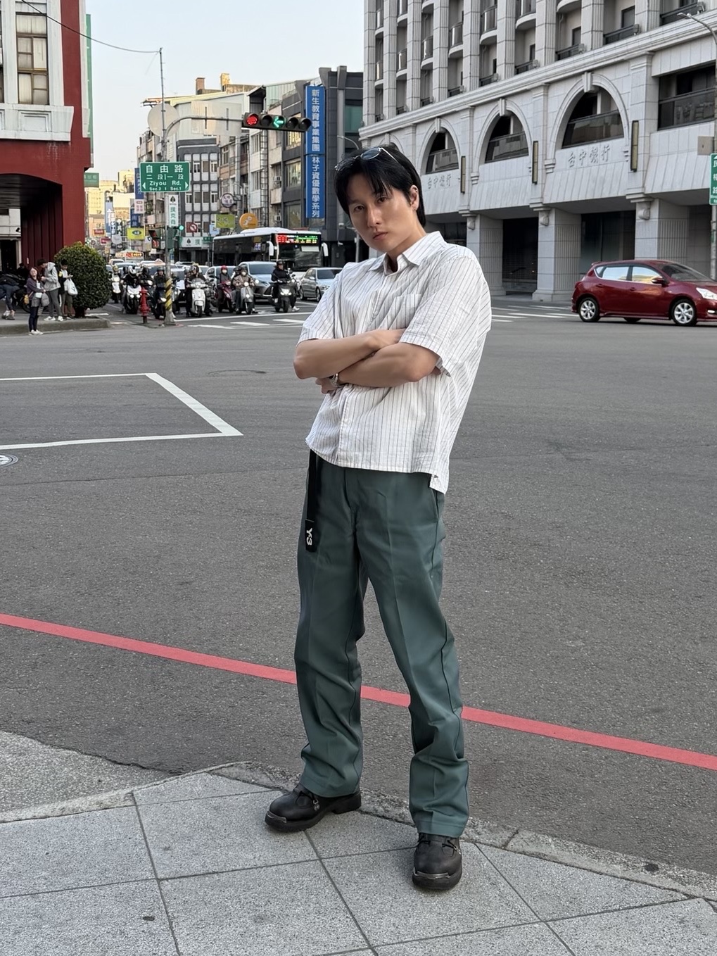 Y-3 Classic Logo Belt Black, Dickies Original 874 Work Pant Air Force Blue 착용 스타일 - 2