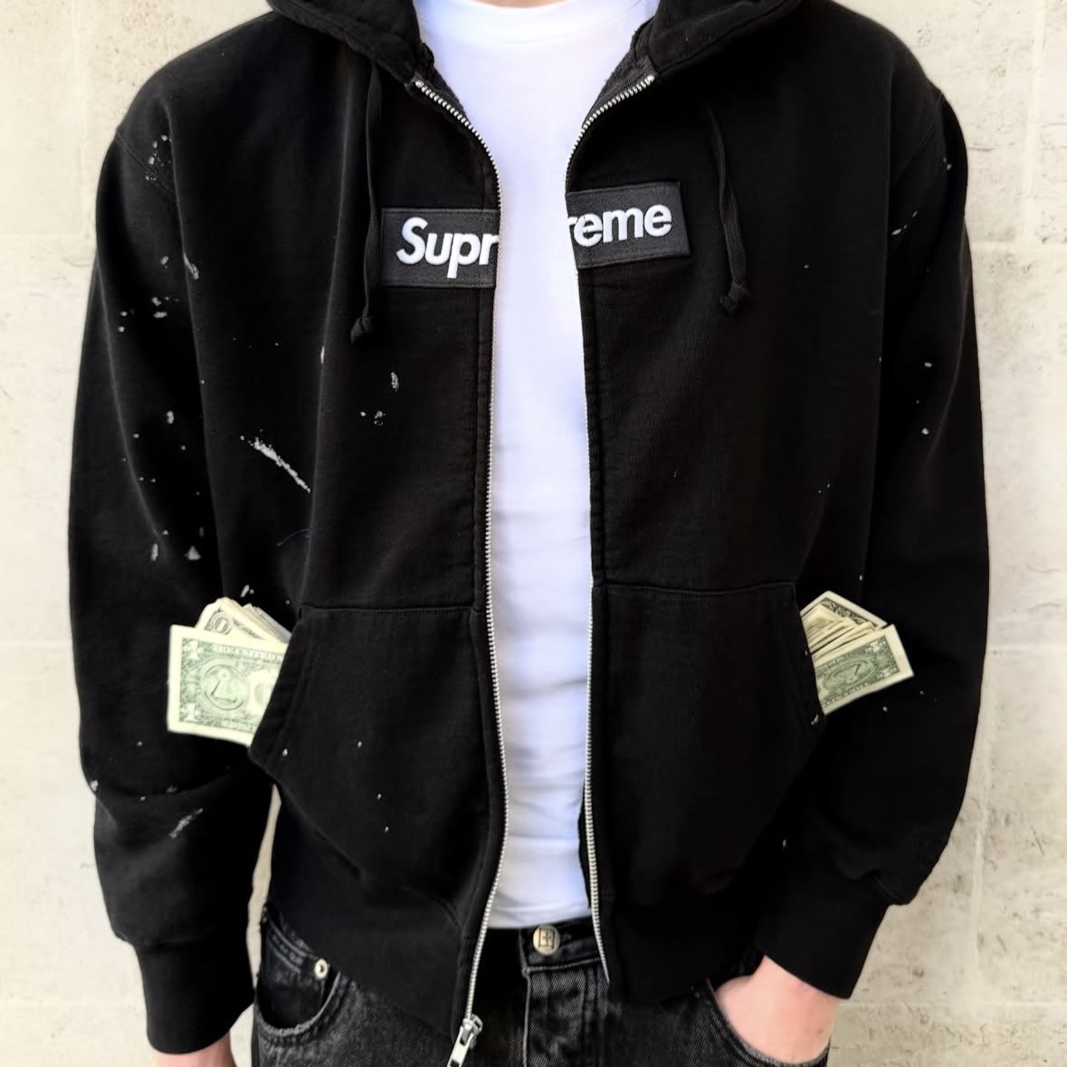 Supreme x MM6 Maison Margiela Box Logo Zip Up Hooded Sweatshirt Black - 26SS 착용 스타일