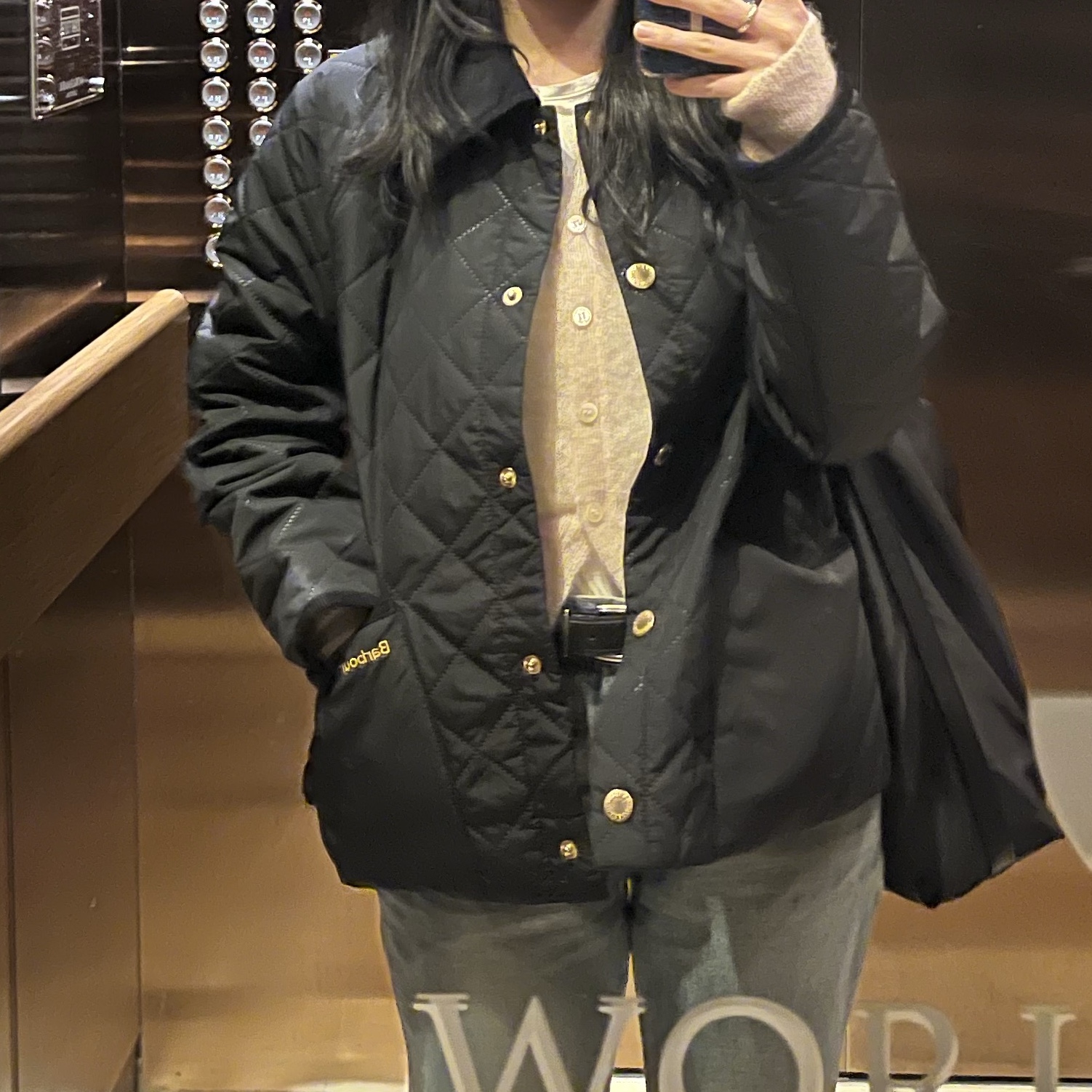(W) Barbour Anise Quilted Jacket Black Ancient 착용 스타일