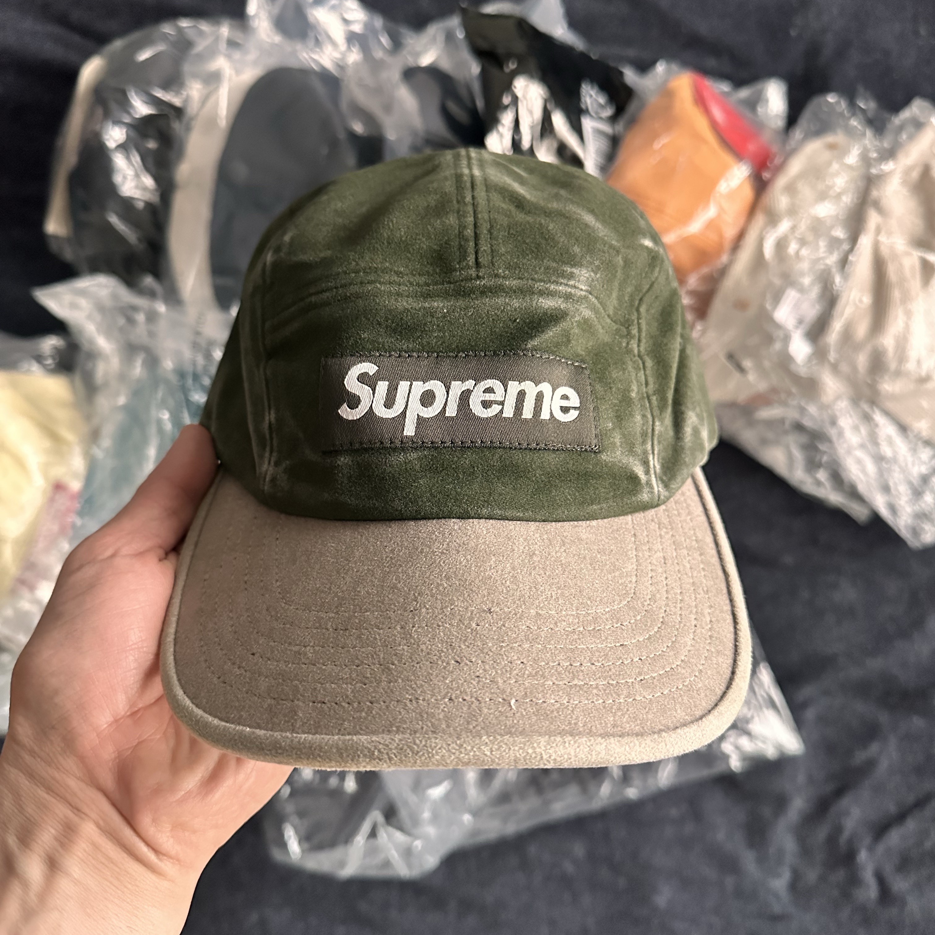 Supreme 2-Tone Moleskin Camp Cap Dark Olive - 25FW 착용 스타일