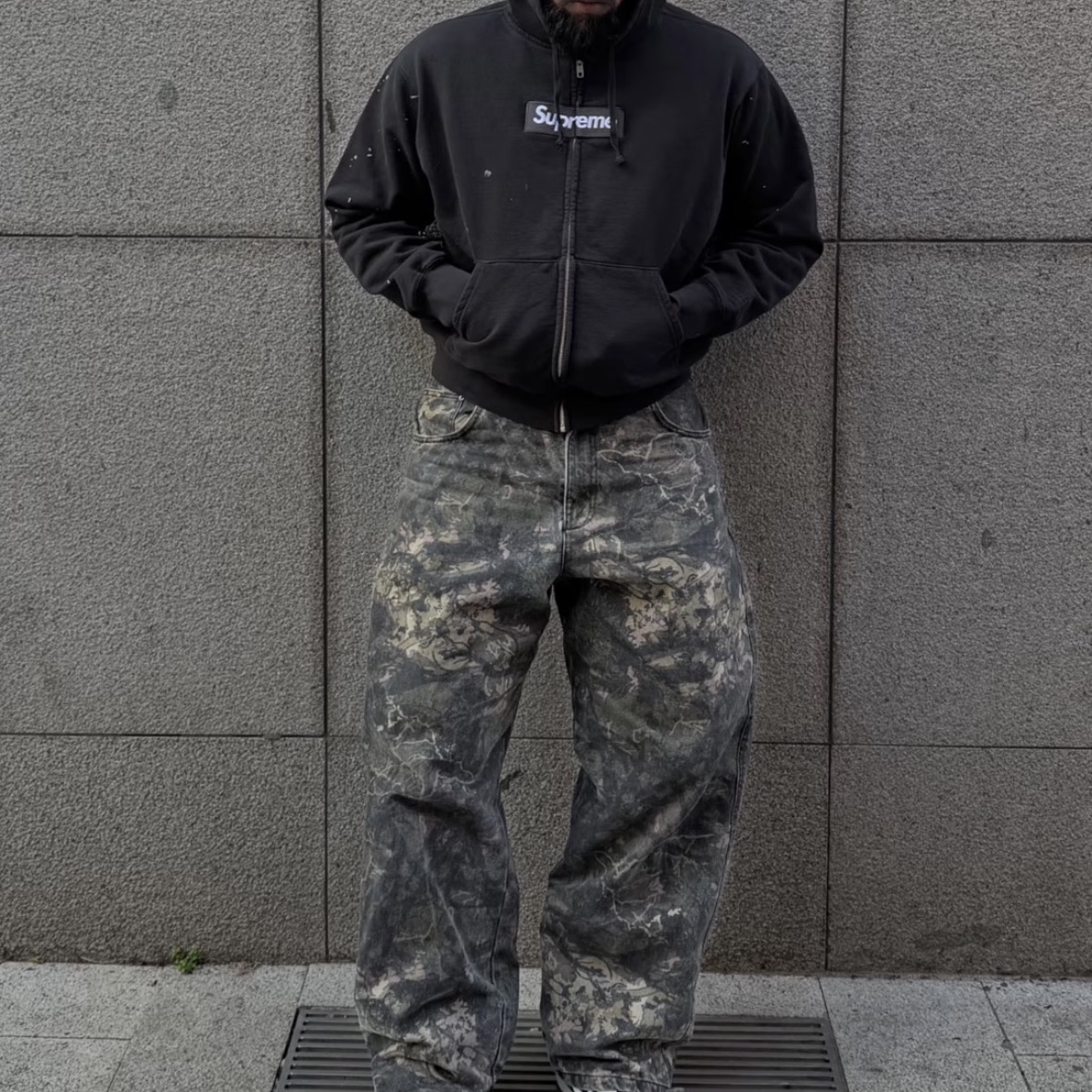 Supreme x MM6 Maison Margiela Box Logo Zip Up Hooded Sweatshirt Black - 26SS 착용 스타일