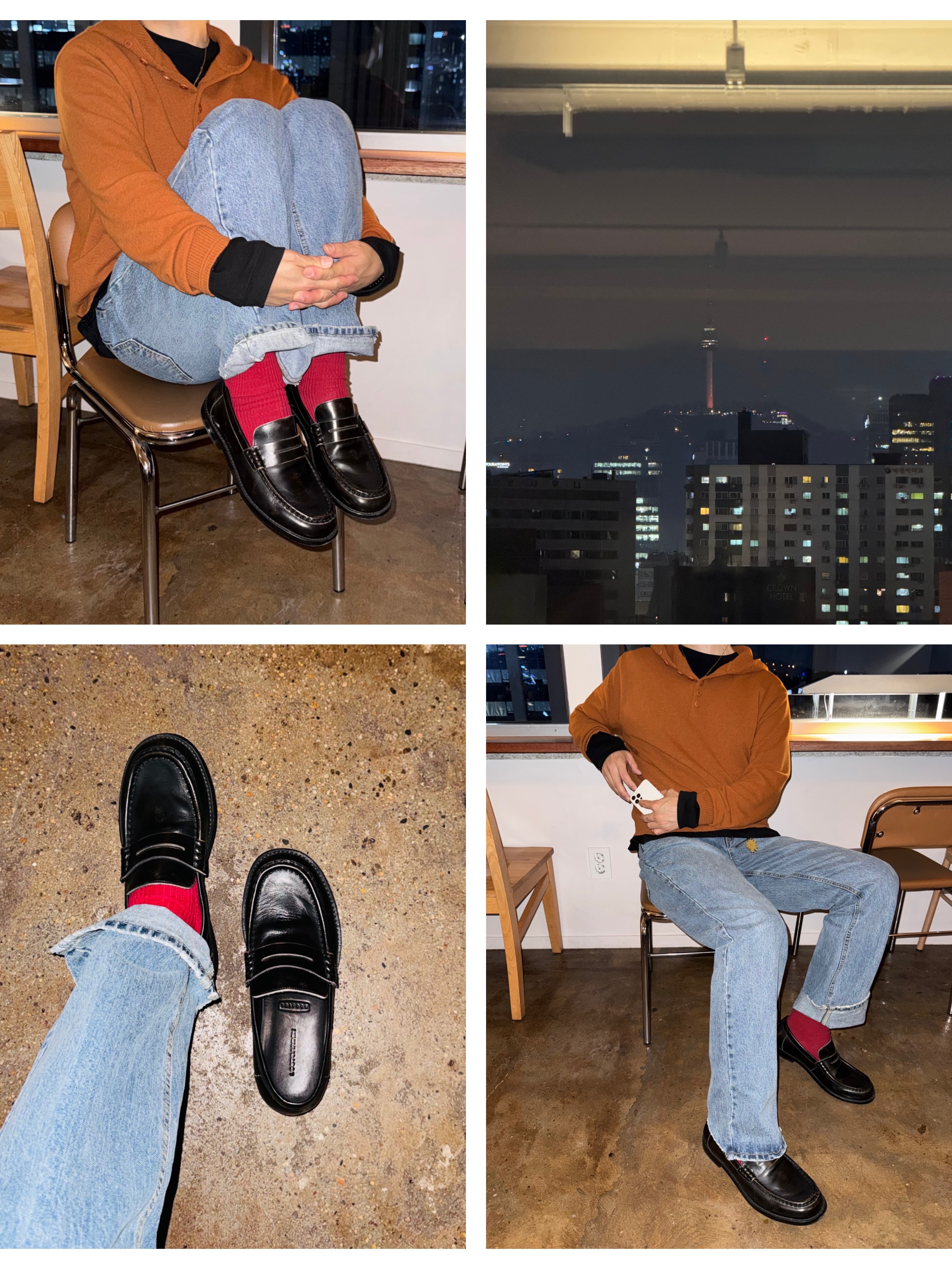 LOSTGARDEN UNIFORM Wide Loafer Vintage Brown, Hysteric Glamour Flame Logo Carabiner Keychain Black 착용 스타일 - 1