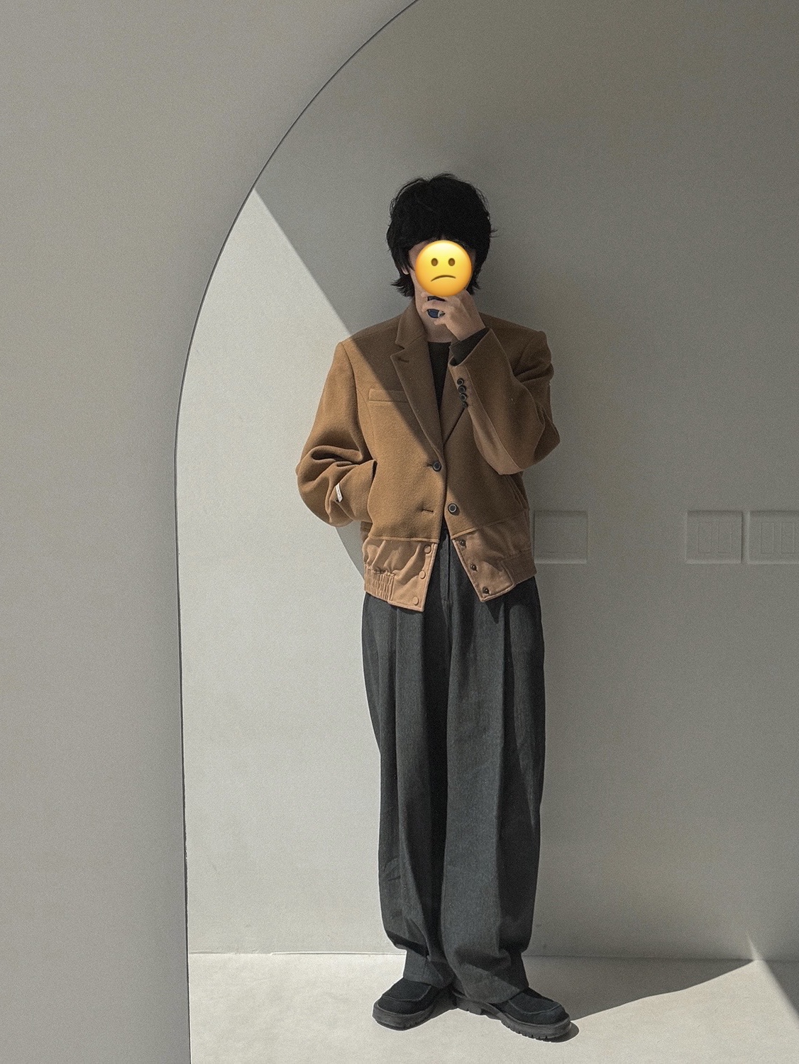 Ader Error Product 76 Wide Fit Slacks Grey, Ader Error Curve; BS01 Noir 착용 스타일 - 1