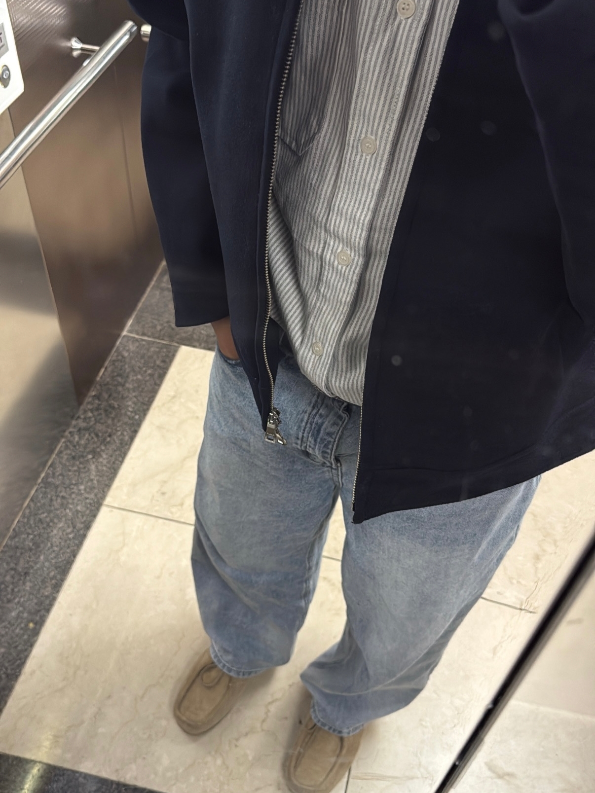 GU Real Leather Moccasin Shoes Beige 착용 스타일