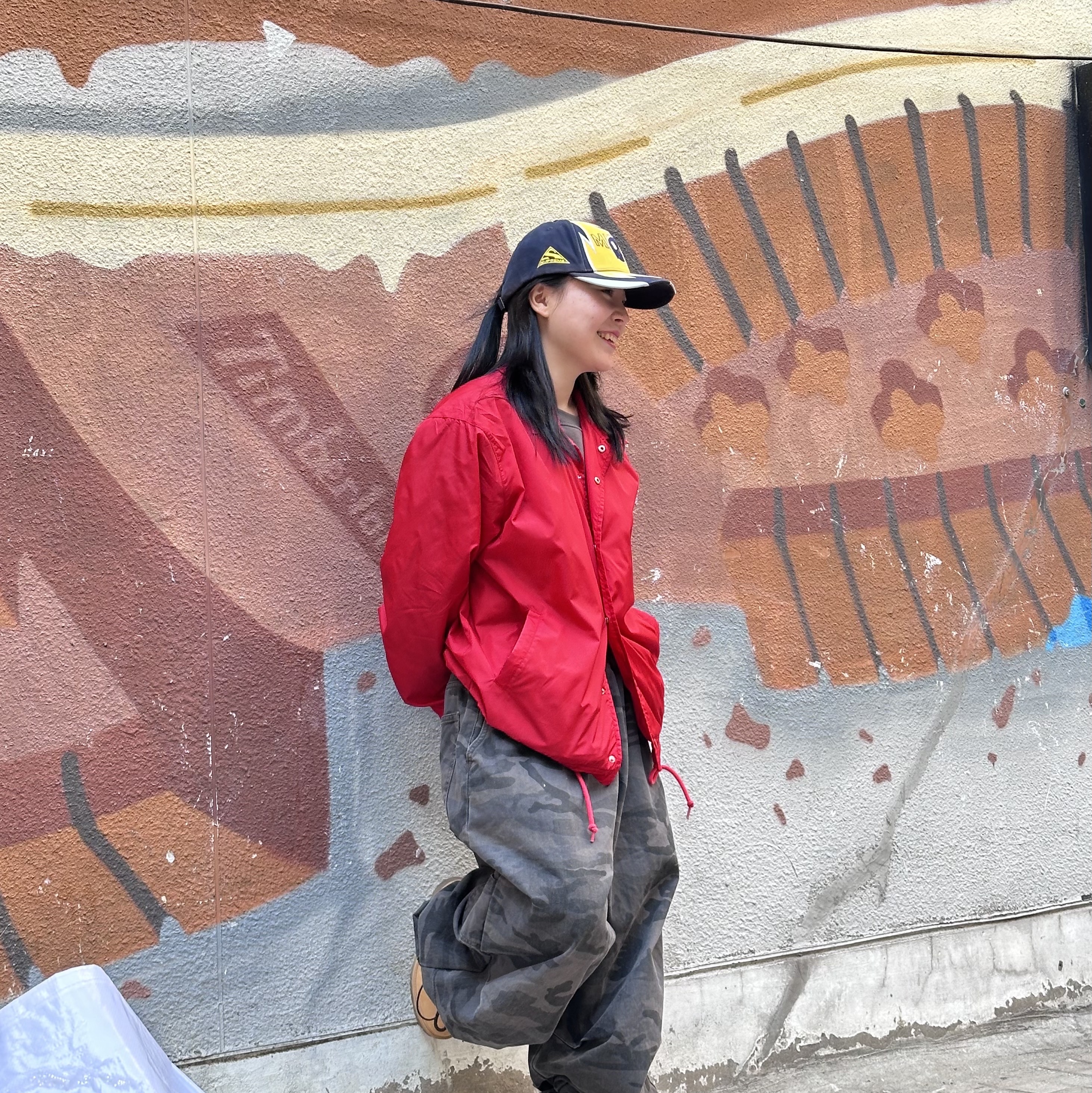 Supreme x MM6 Maison Margiela Split 6-Panel Navy - 26SS, Supreme x Champion Coaches Jacket Red - 24SS 착용 스타일 - 2