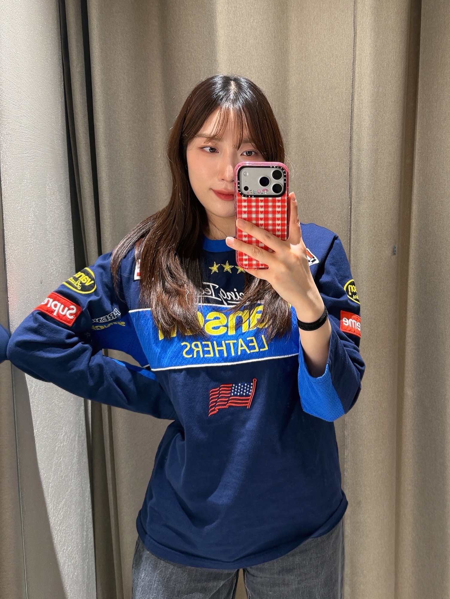 Supreme x Vanson Leathers L/S Top Navy - 26SS, Supreme S Logo Zip Up Hooded Sweatshirt Navy - 24FW 착용 스타일 - 4
