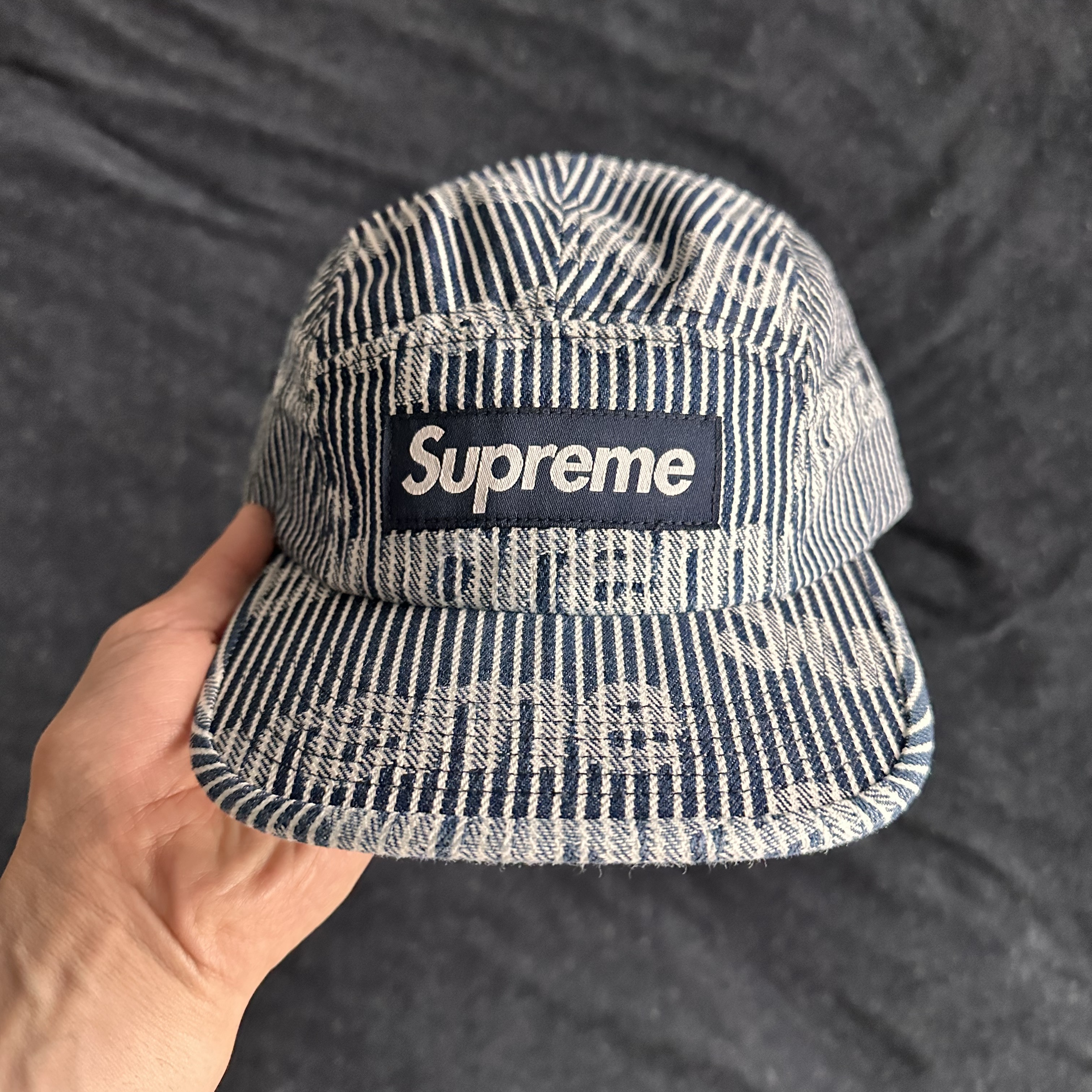 Supreme Denim Camp Cap Stripe - 24SS 착용 스타일