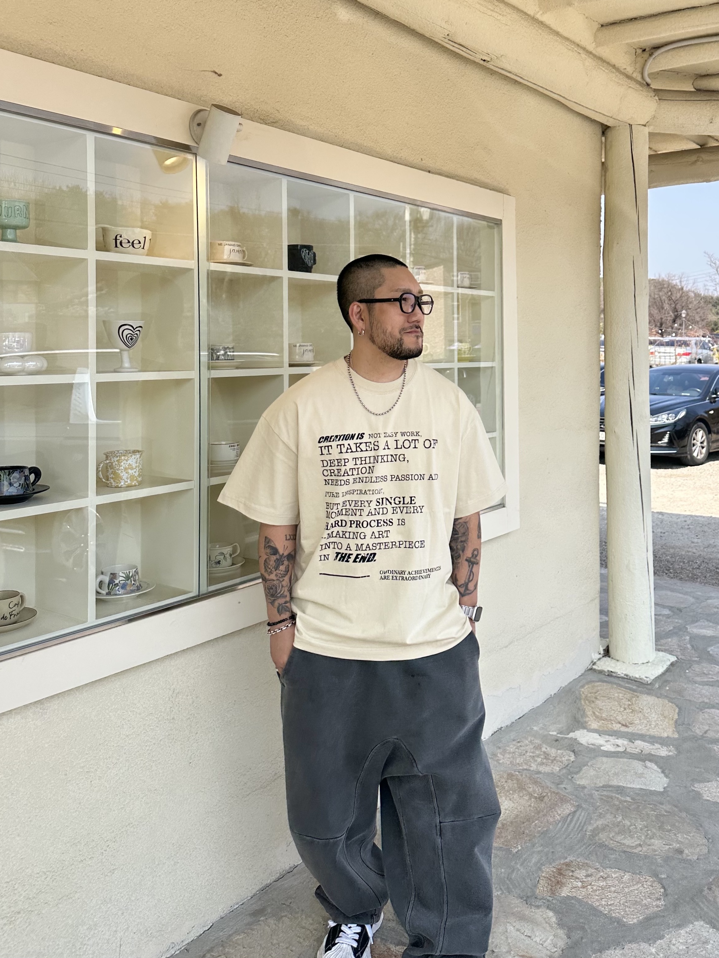 Maison Mihara Yasuhiro Blakey OG Sole Canvas Low-top Sneakers Black White 착용 스타일 - 1