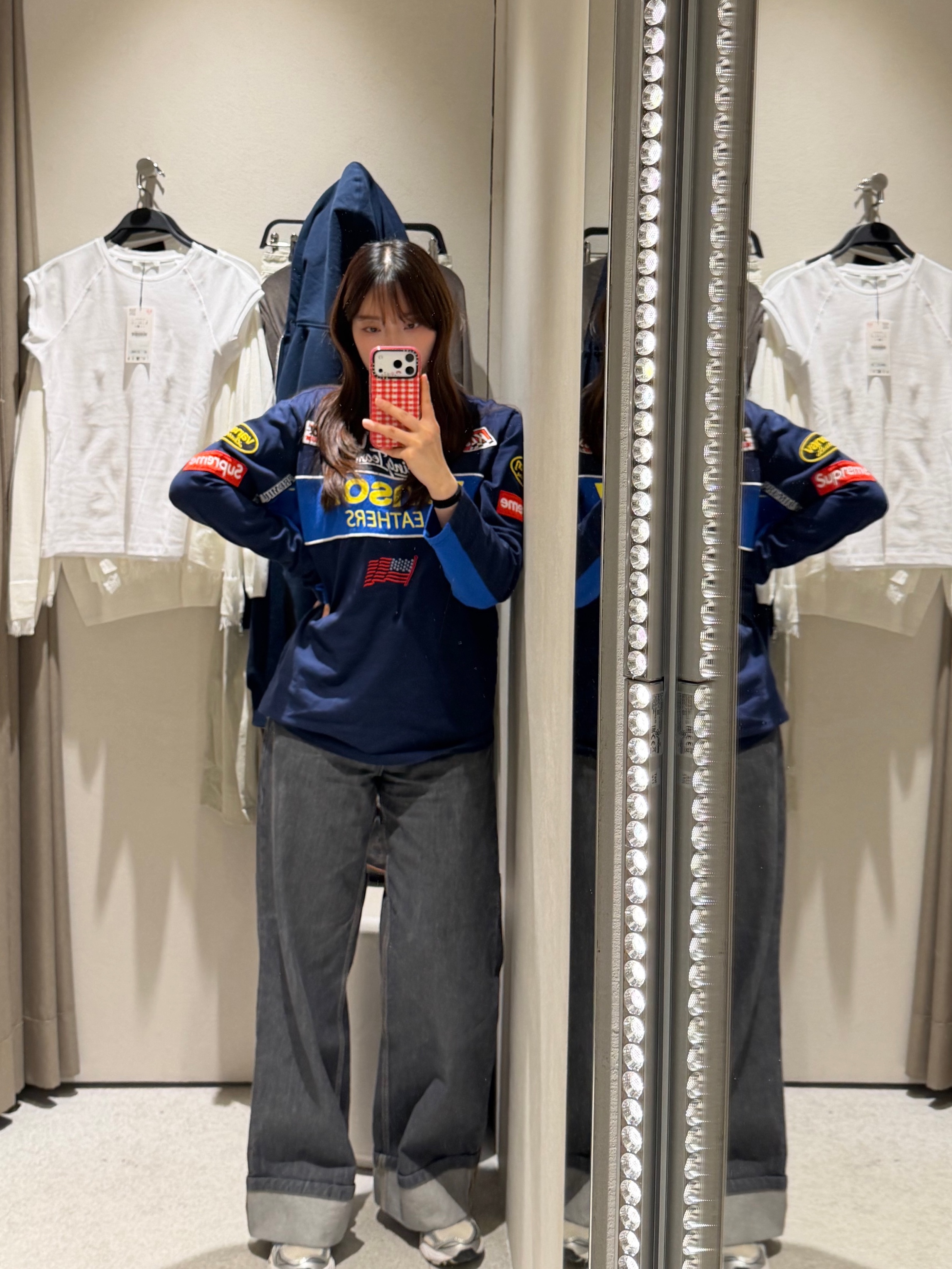 Supreme x Vanson Leathers L/S Top Navy - 26SS, Supreme S Logo Zip Up Hooded Sweatshirt Navy - 24FW 착용 스타일 - 2