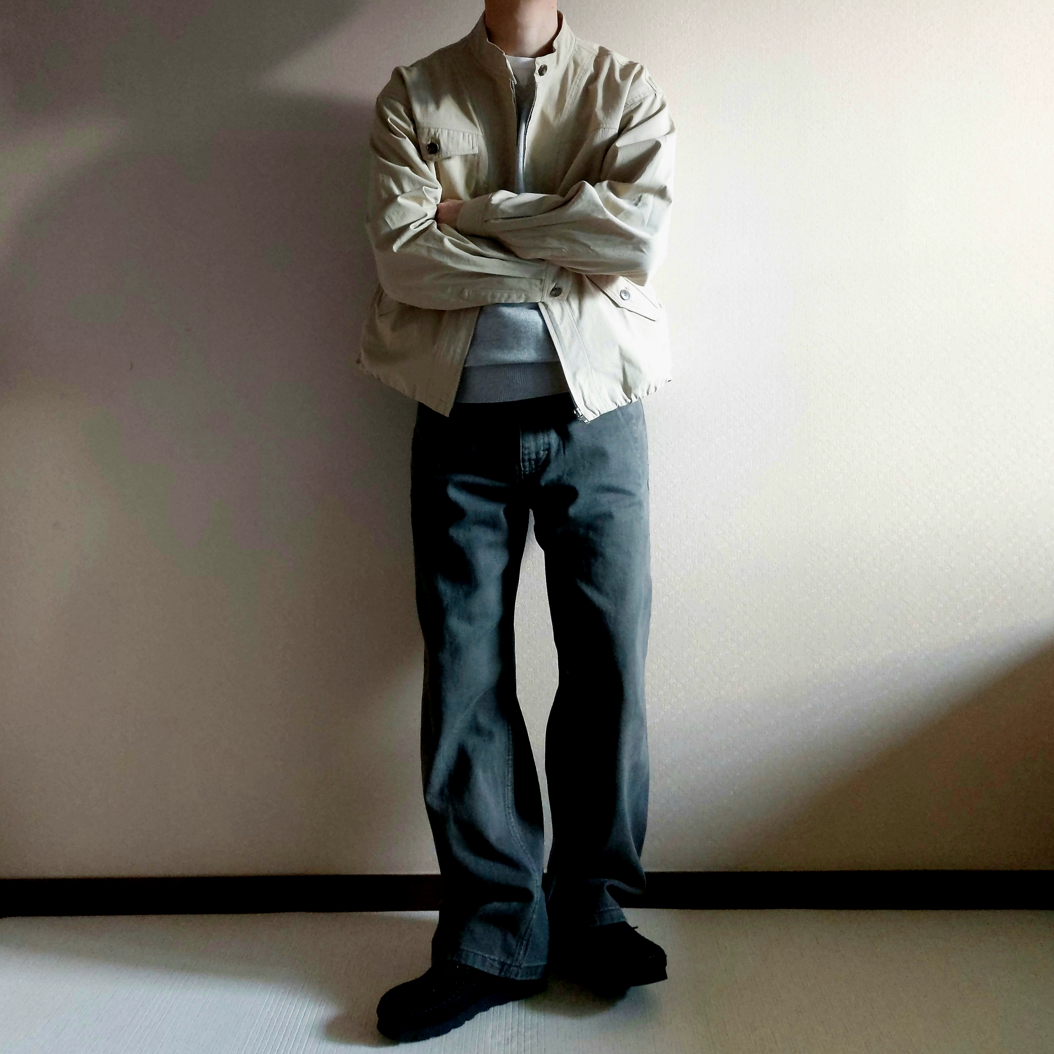 aetoa Pocket Blouson Jacket Beige, Millo Archive Slope Wide Pants Grayish Green 착용 스타일 - 1