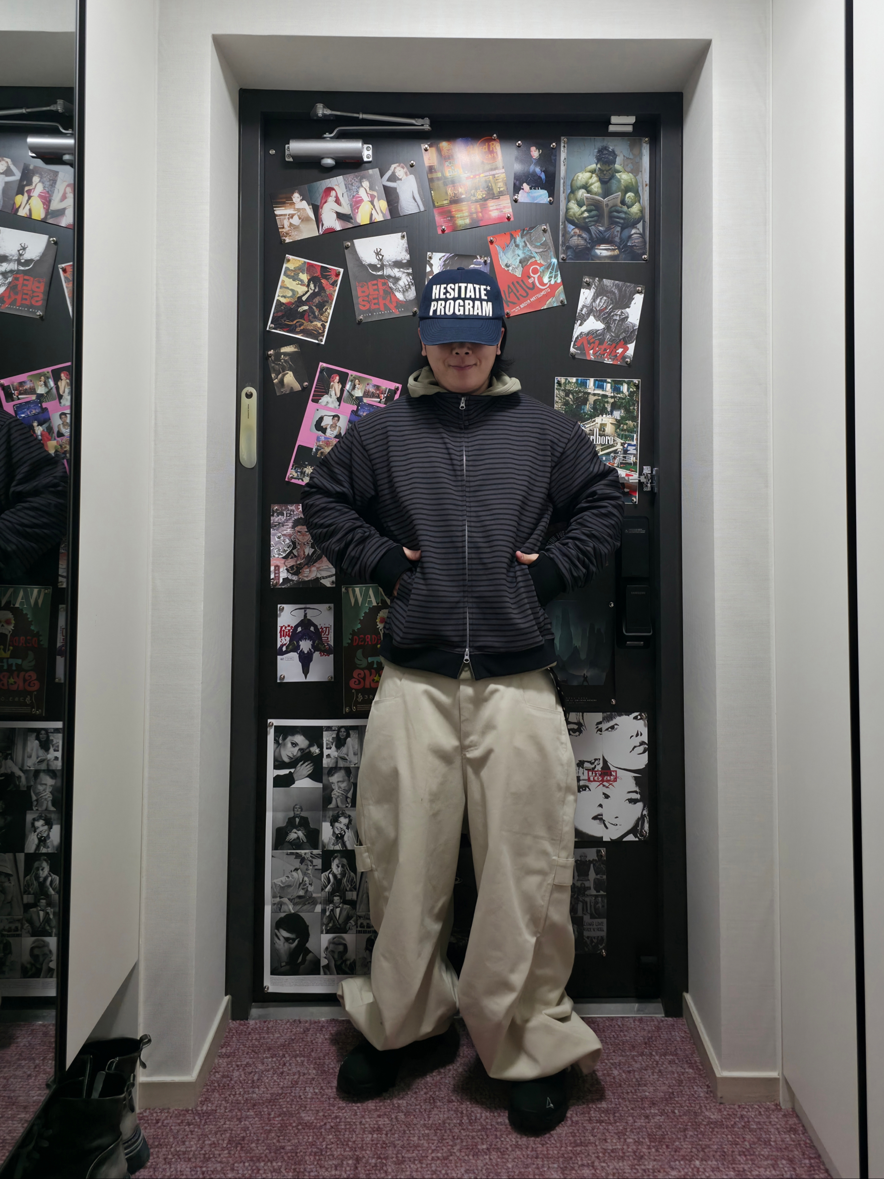 Kamien 247 All Day Baggy Pants Light Beige, Kamien x MJD Double Hole Belt Black Shearling Calfskin 착용 스타일 - 2