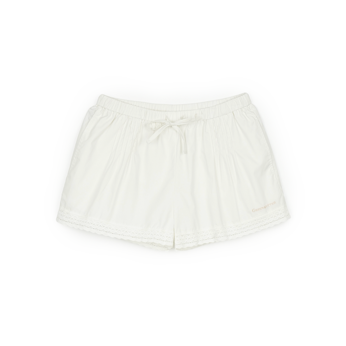 P0000BIT Greenbutter Pintuck Lace Trim Shorts Ivory
