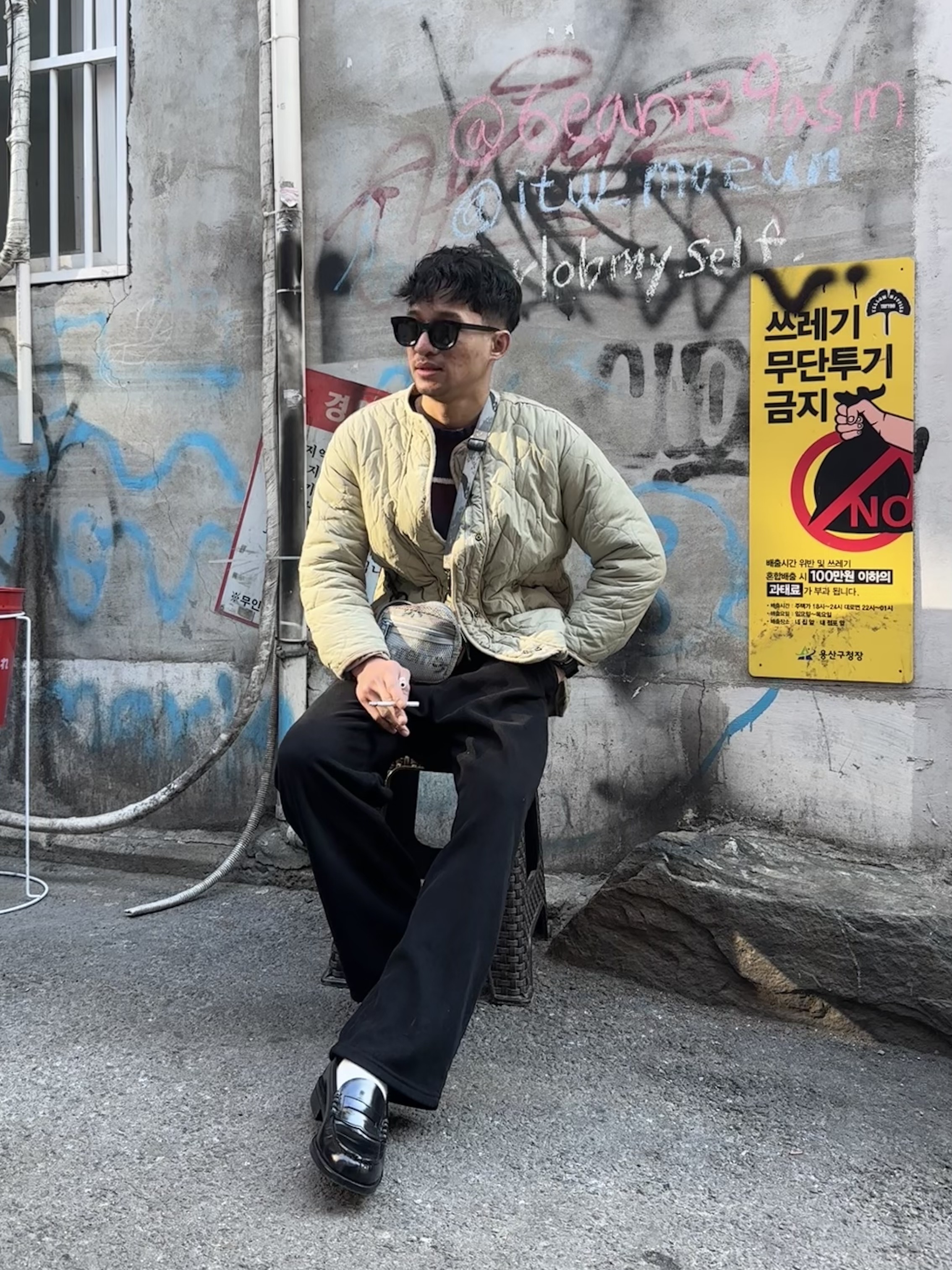 Haruta HS-6550 Penny Loafer Black, Wapworks Flare Layerd Sweat Pants Black 착용 스타일 - 2
