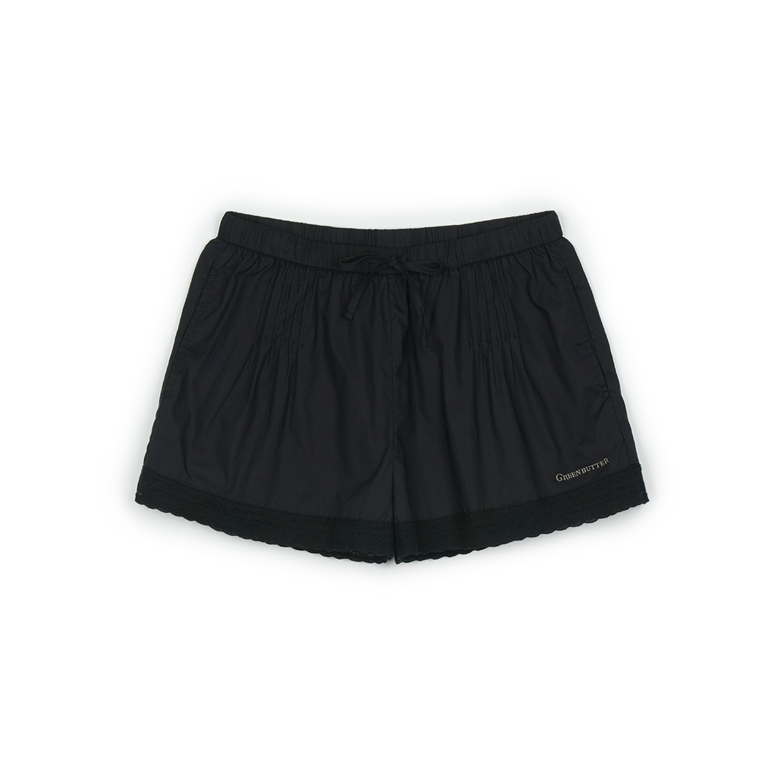 그린버터 핀턱 레이스 트림 쇼츠 블랙(Greenbutter Pintuck Lace Trim Shorts Black)