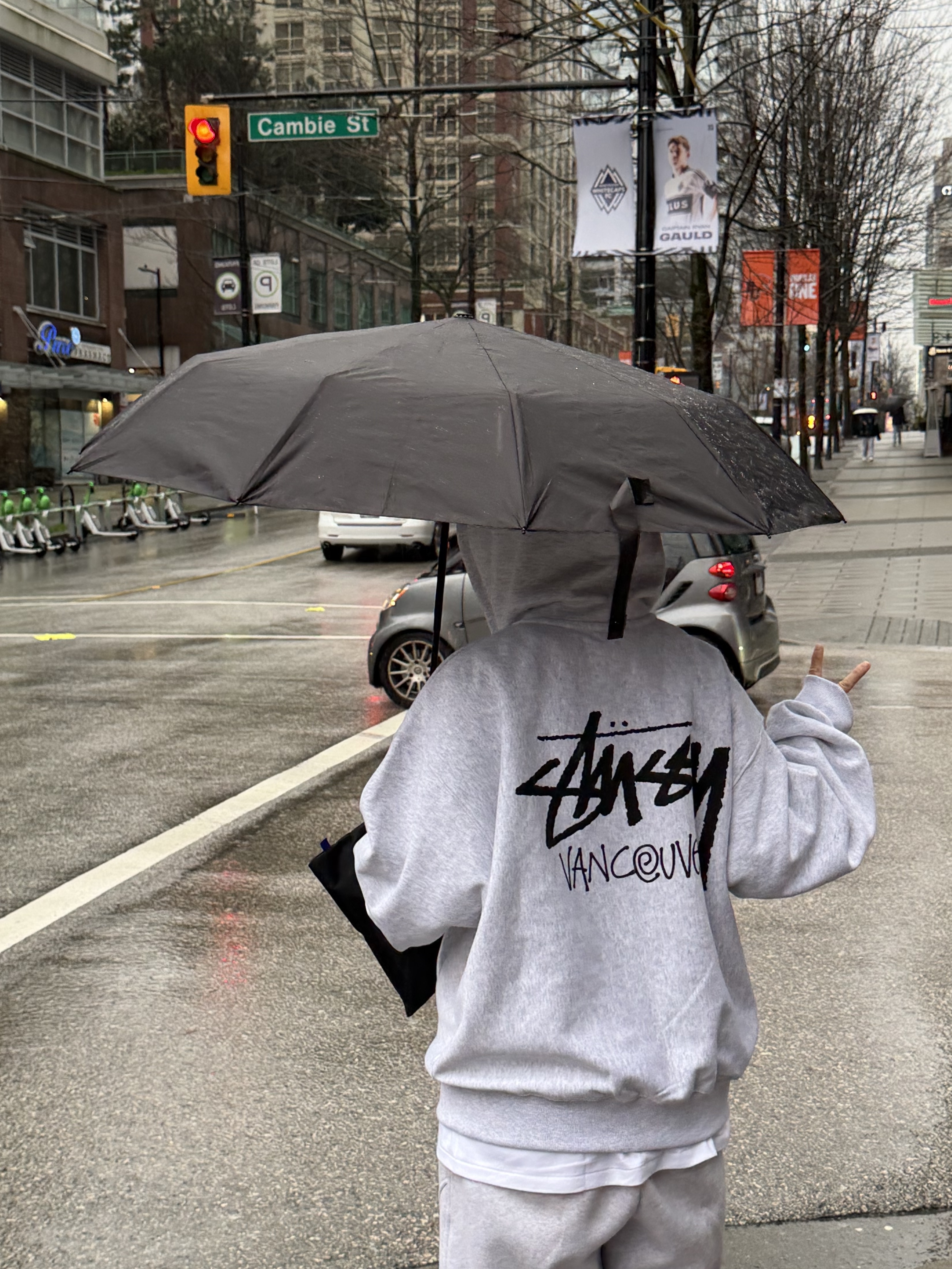 Stussy Stock Vancouver Zip Hoodie Ash Heather 착용 스타일 - 2