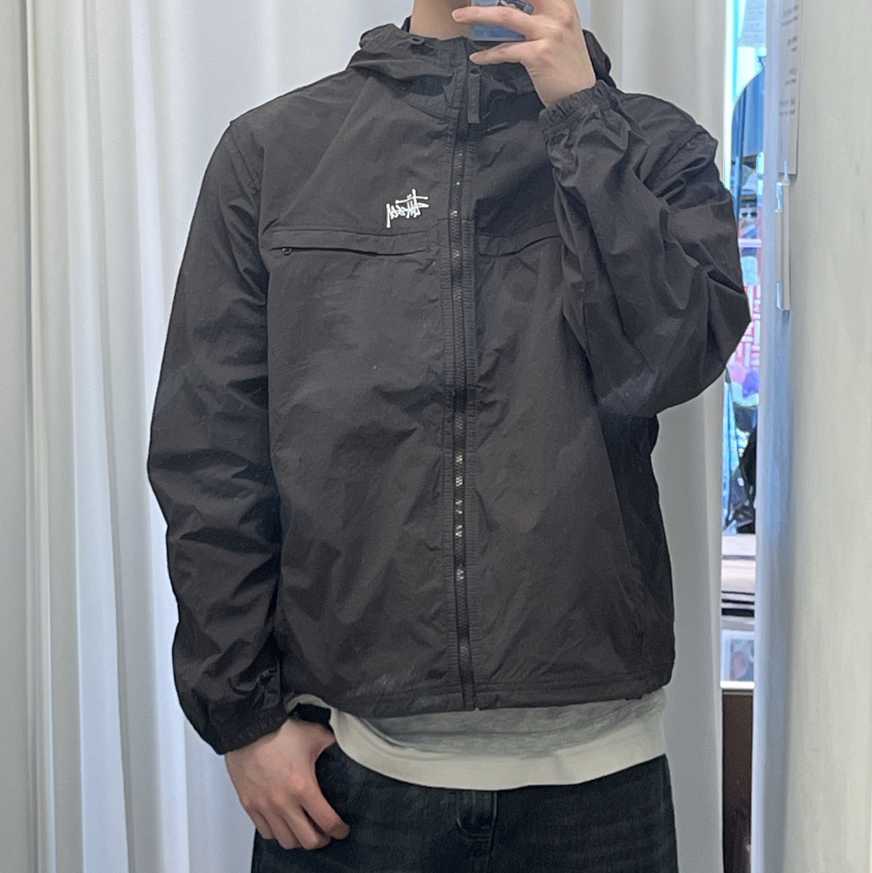 Stussy Lightweight Hooded Jacket Brown, Stussy Wave Dye Beach Shell Jacket Bone 착용 스타일 - 2