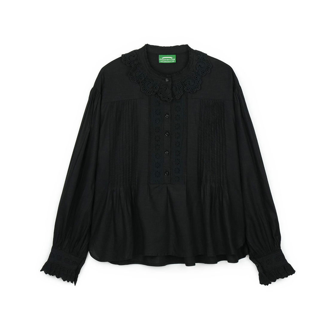 P0000BHY Greenbutter Linen Lace Blouse Black