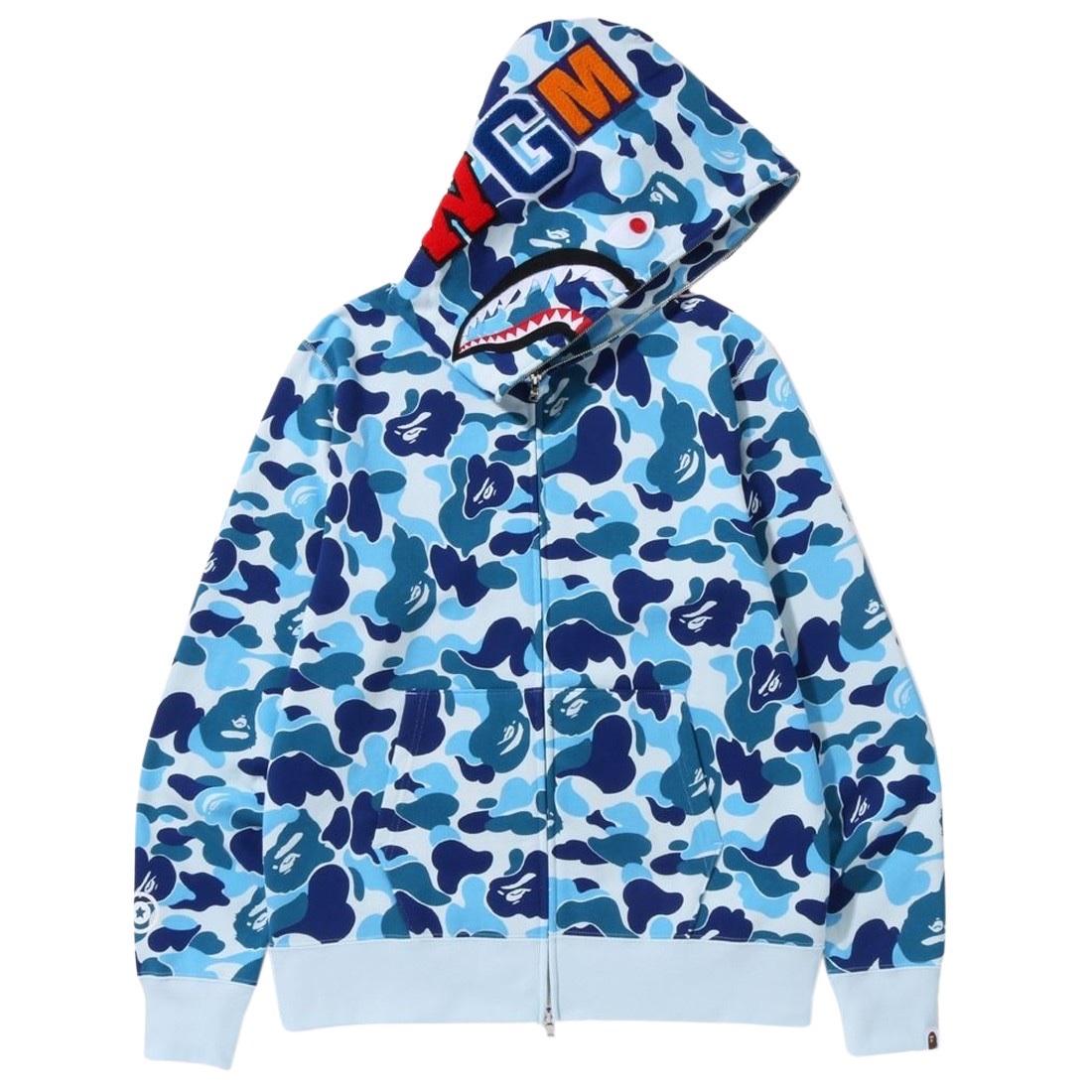 BAPE ABC Camo Reversible Shark Full Zip Hoodie Blue 착용 스타일