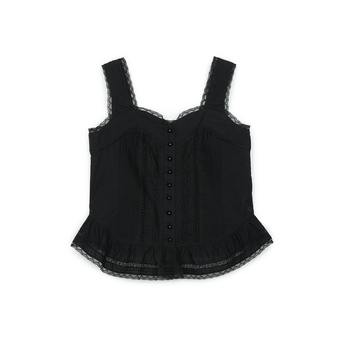 그린버터 레이스 핀턱 슬리브리스 블라우스 블랙(Greenbutter Lace Pintuck Sleeveless Blouse Black)