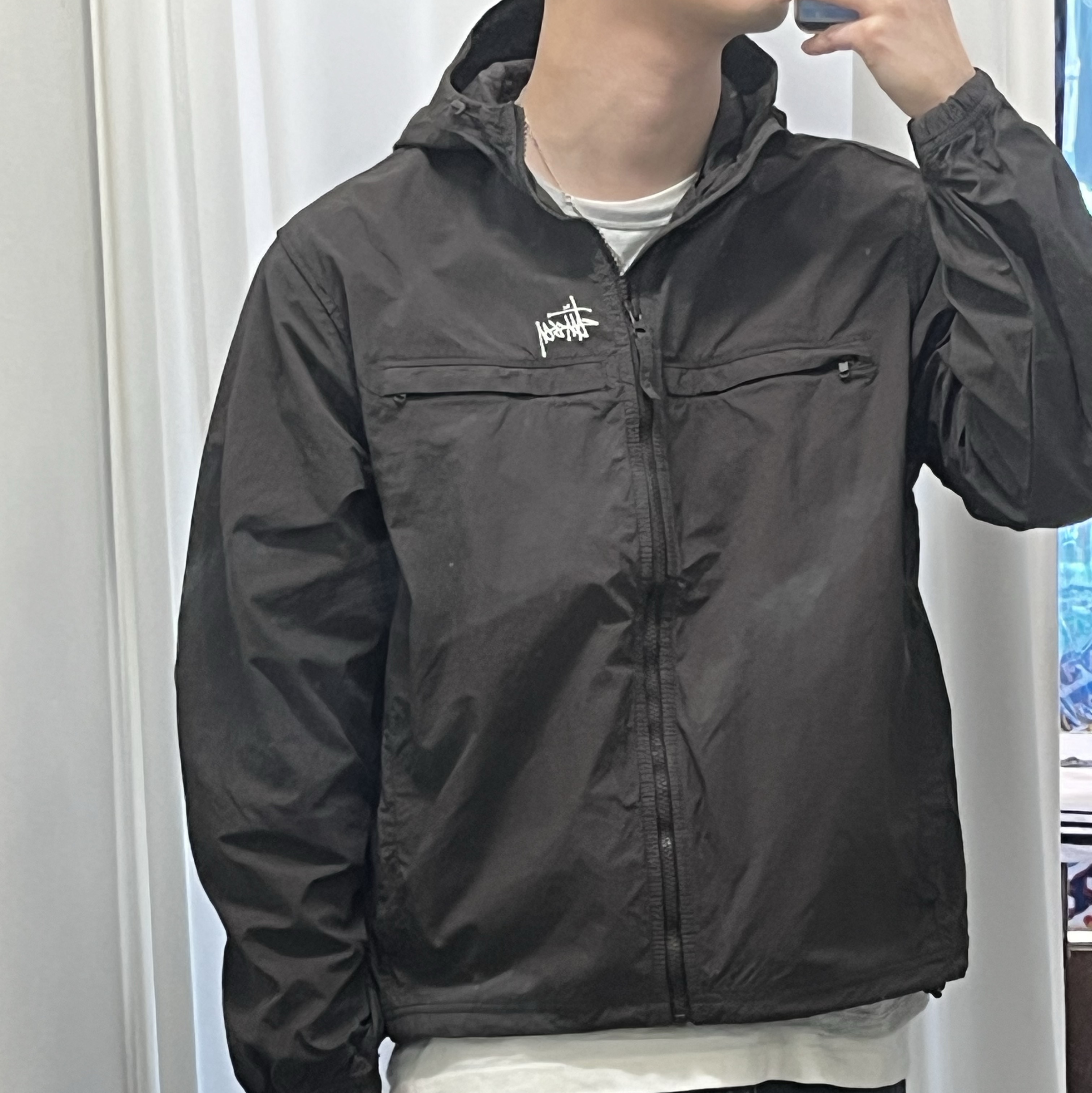 Stussy Lightweight Hooded Jacket Brown, Stussy Wave Dye Beach Shell Jacket Bone 착용 스타일 - 1