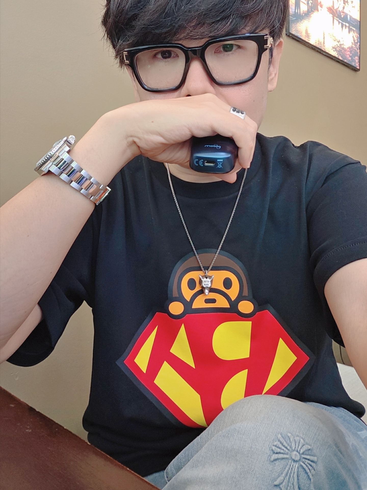 BAPE Hero Baby Milo T-Shirt Black 착용 스타일