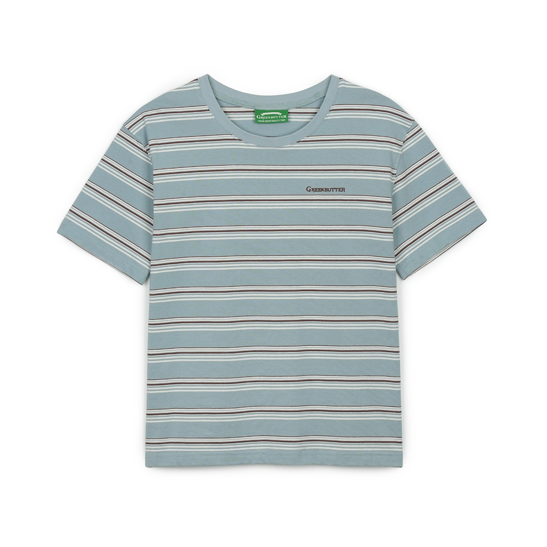 P0000BHR Greenbutter Cotton Stripe Tee Indie Blue