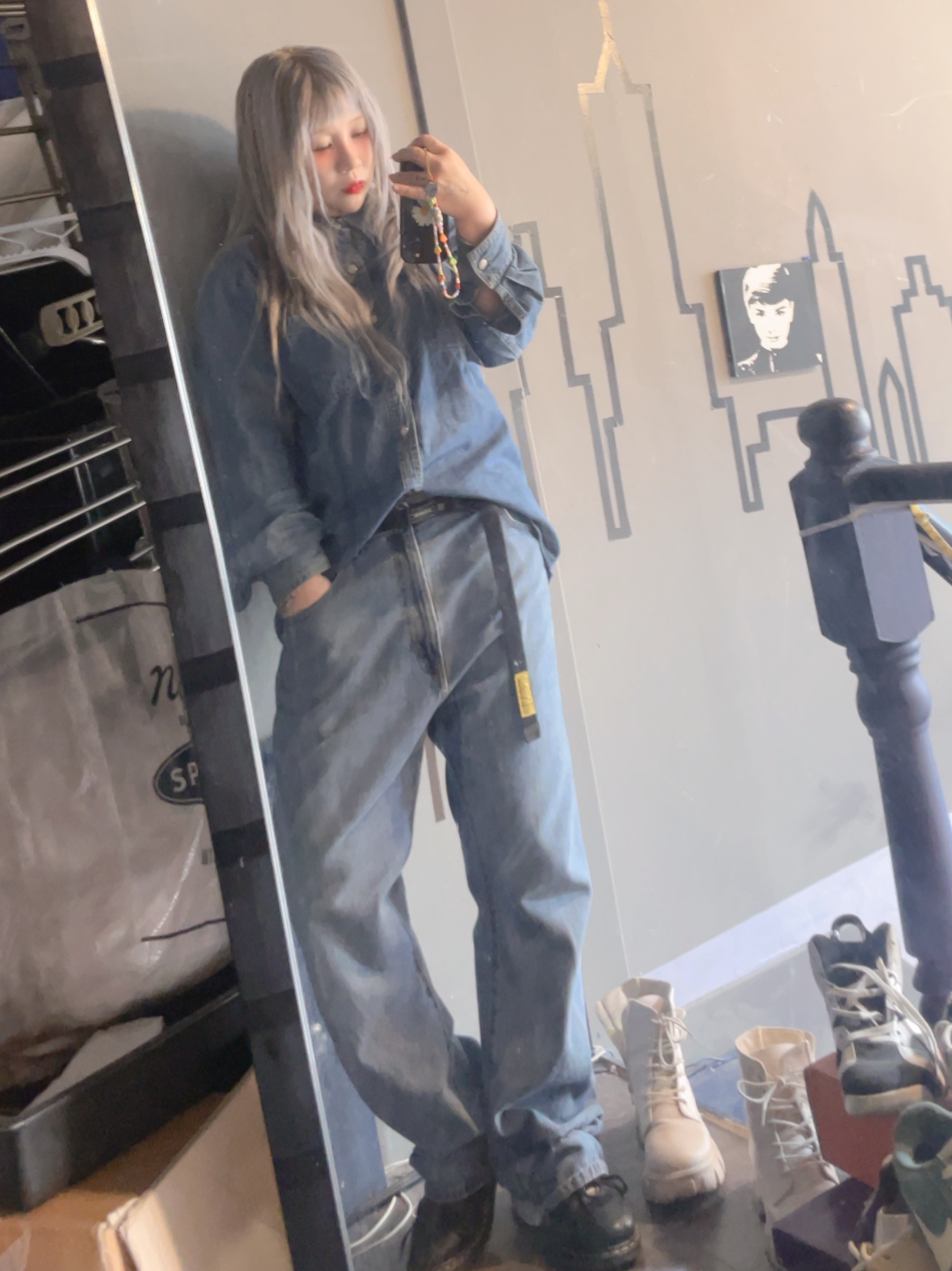 Toga Archives x Dickies Jumpsuit Dickies SP Black, Levi's 505 Regular Fit Jeans Light Indigo 착용 스타일 - 5