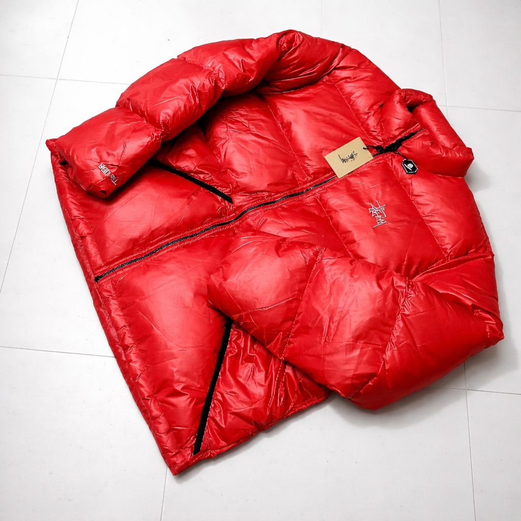 Stussy Micro Ripstop Down Jacket Red 착용 스타일