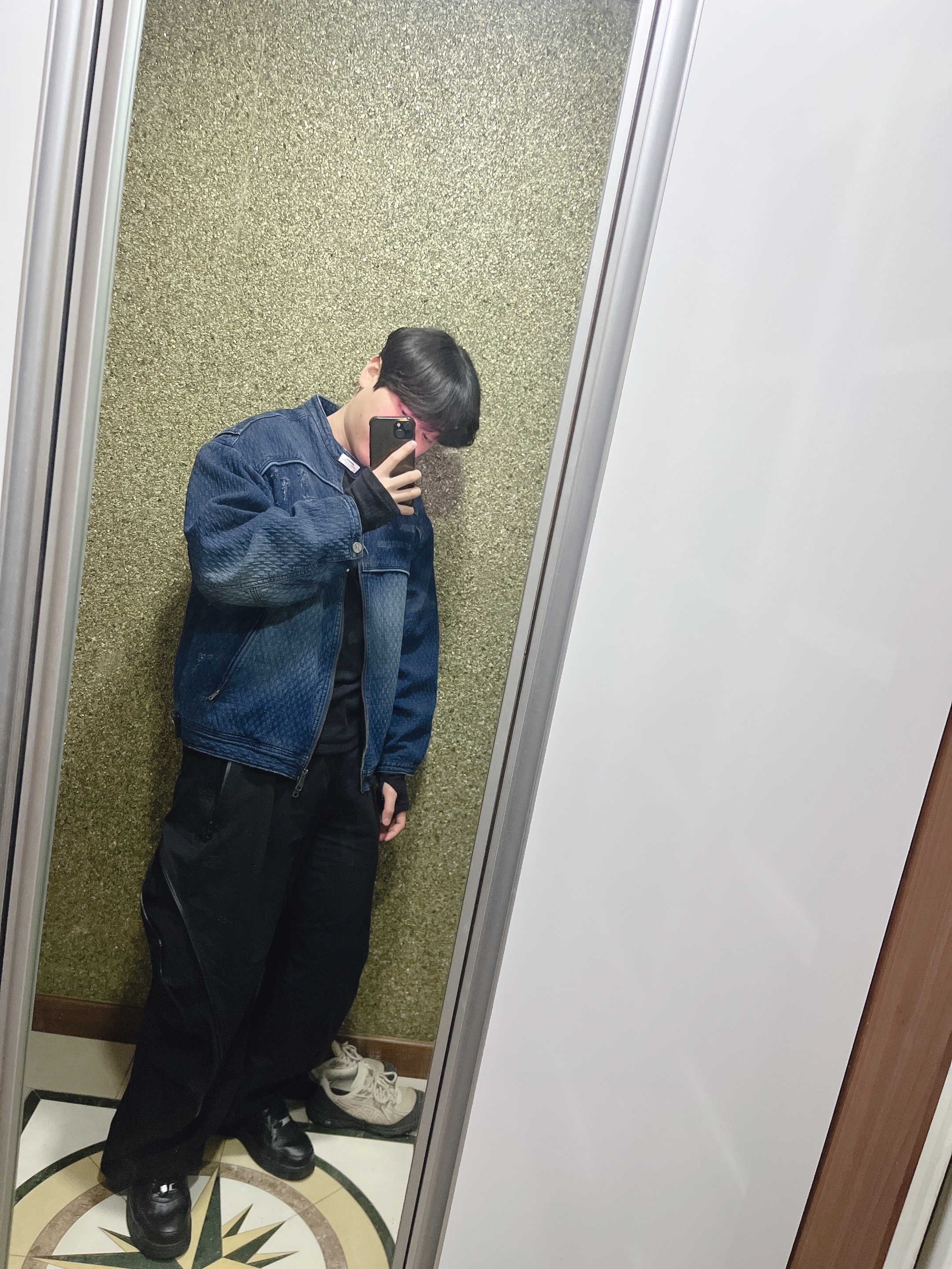 Ader Error Pelter Jacket Blue, Sansan Gear Ribbed Long Sleeves Black 착용 스타일