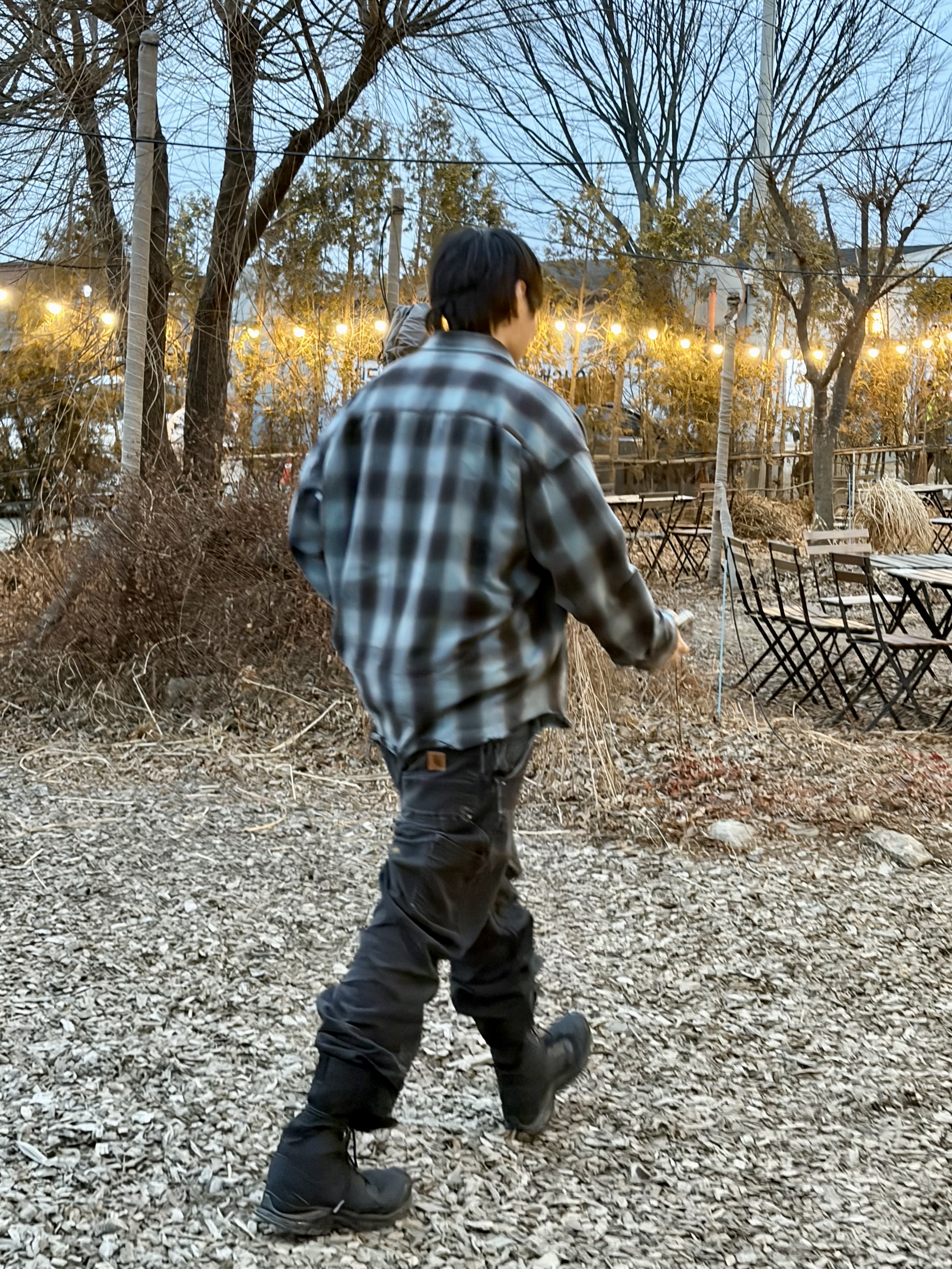 Nonnod Flexible String Check Shirt Aqua Ash 착용 스타일 - 2