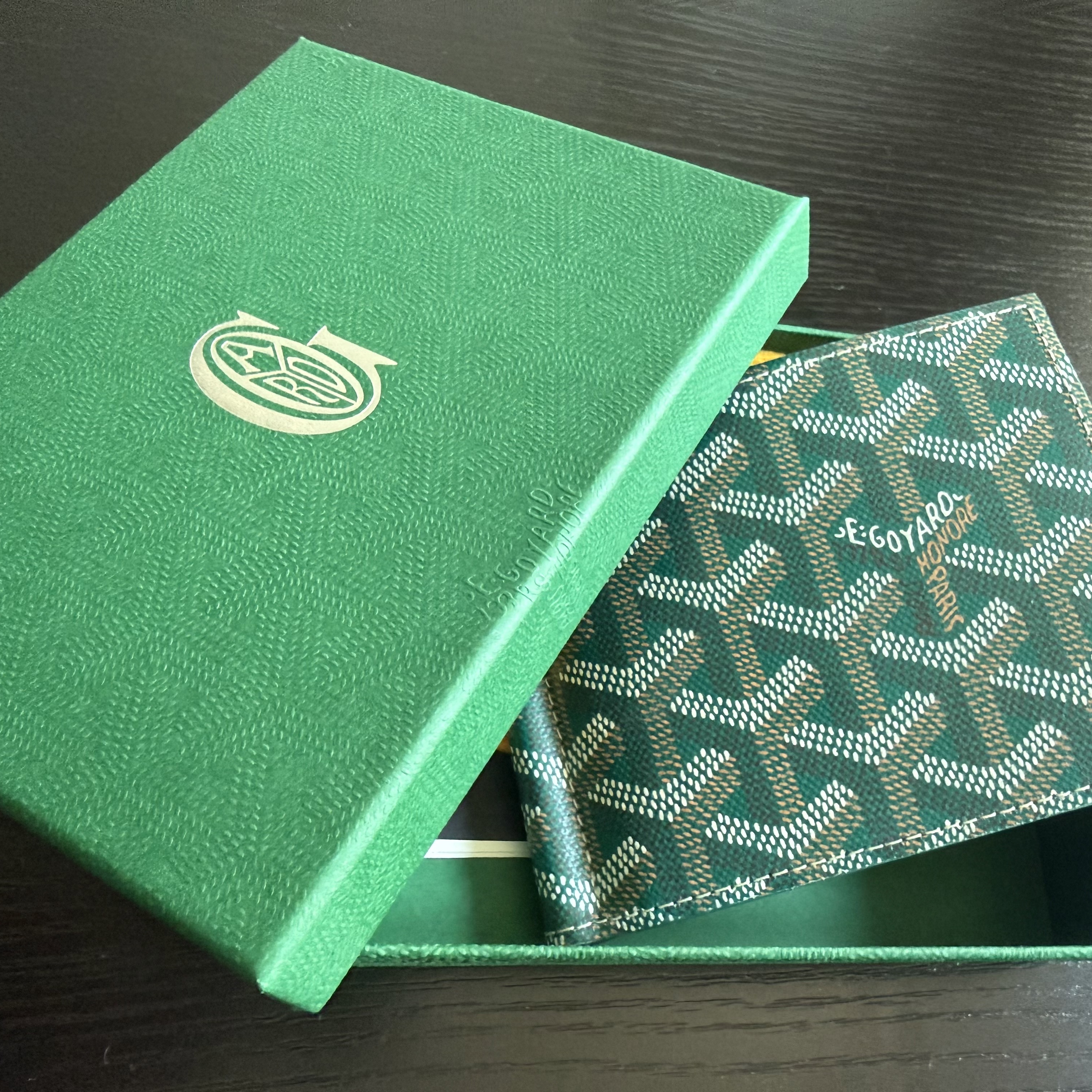 Goyard Saint Thomas Bill Fold Wallet Green 착용 스타일