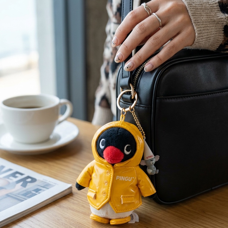 Pingu x CGV Raincoat Pingu Doll Keyring Yellow (10cm) 착용 스타일