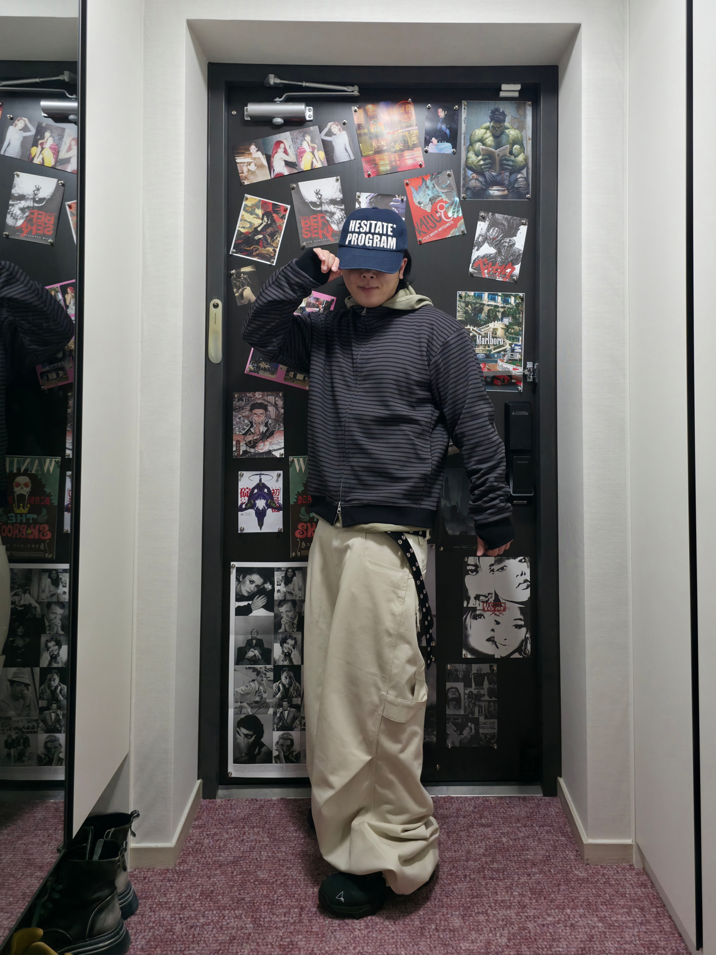Kamien 247 All Day Baggy Pants Light Beige, Kamien x MJD Double Hole Belt Black Shearling Calfskin 착용 스타일 - 4