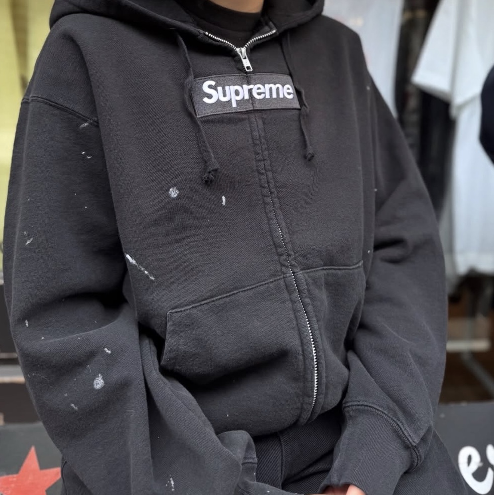 Supreme x MM6 Maison Margiela Box Logo Zip Up Hooded Sweatshirt Black - 26SS 착용 스타일