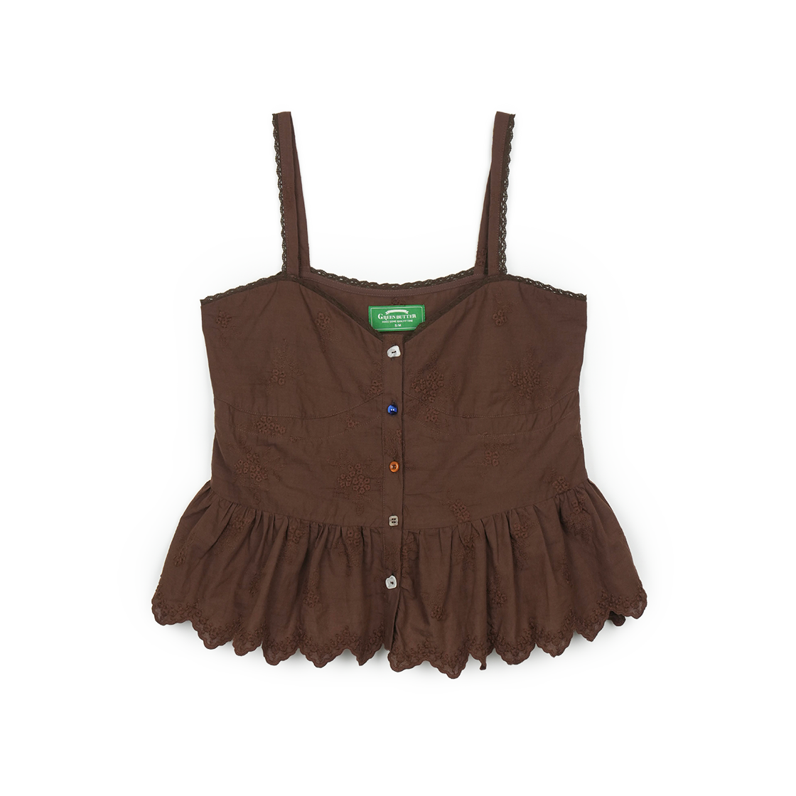 그린버터 믹스 버튼 슬리브리스 블라우스 초콜렛(Greenbutter Mixed Button Sleeveless Blouse Chocolate)