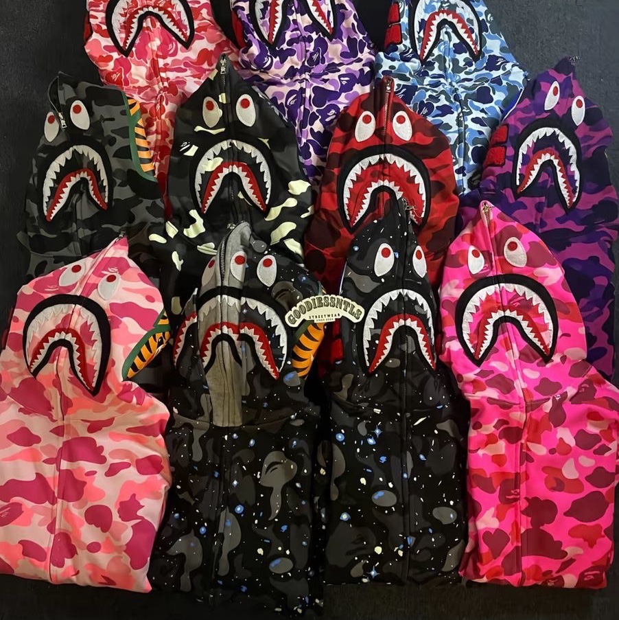 BAPE ABC Camo Shark Full Zip Hoodie Pink 착용 스타일