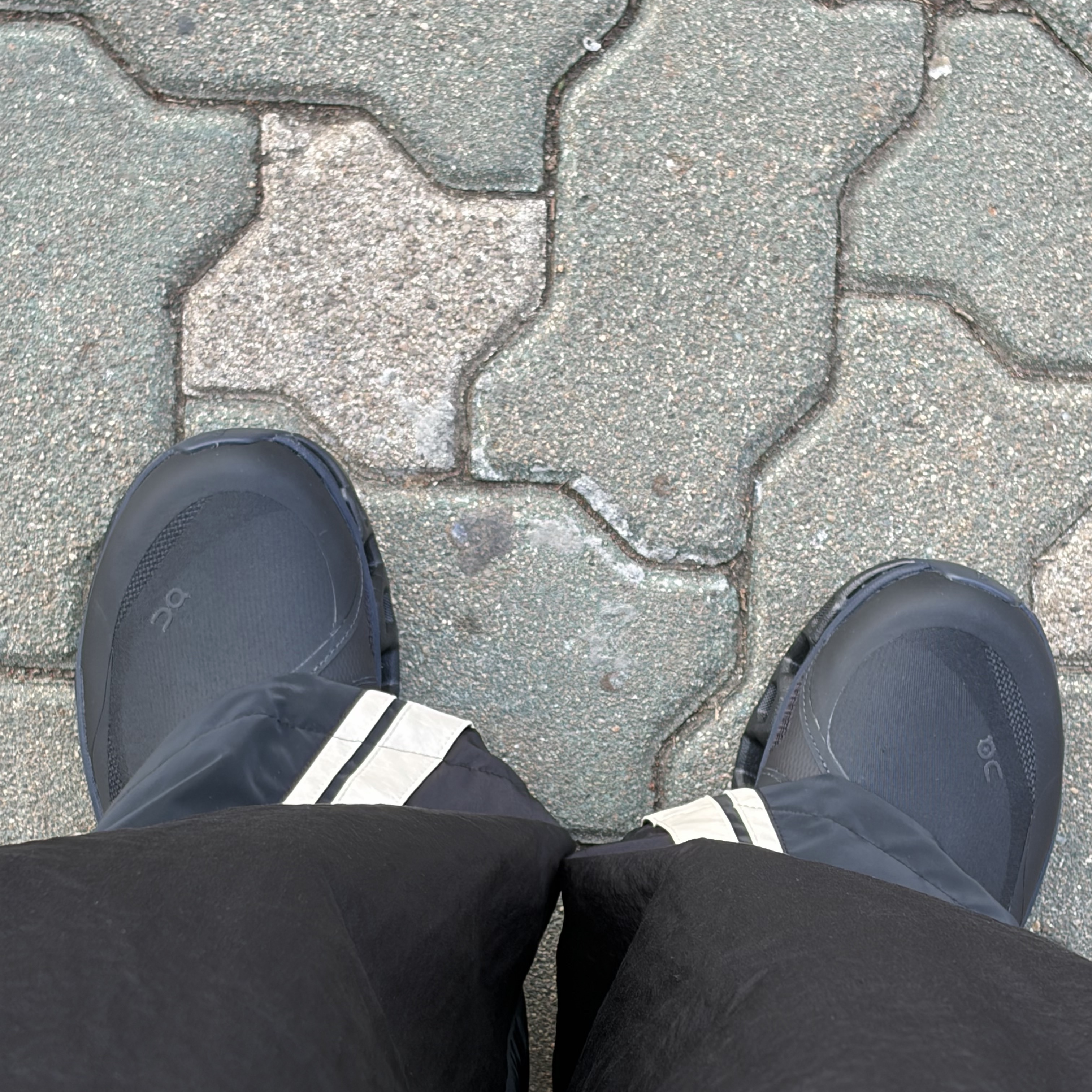 On Running x Post Archive Faction (Paf) Cloudmonster 2 Black Magnet, Ader Error Bashar Trousers Noir 착용 스타일
