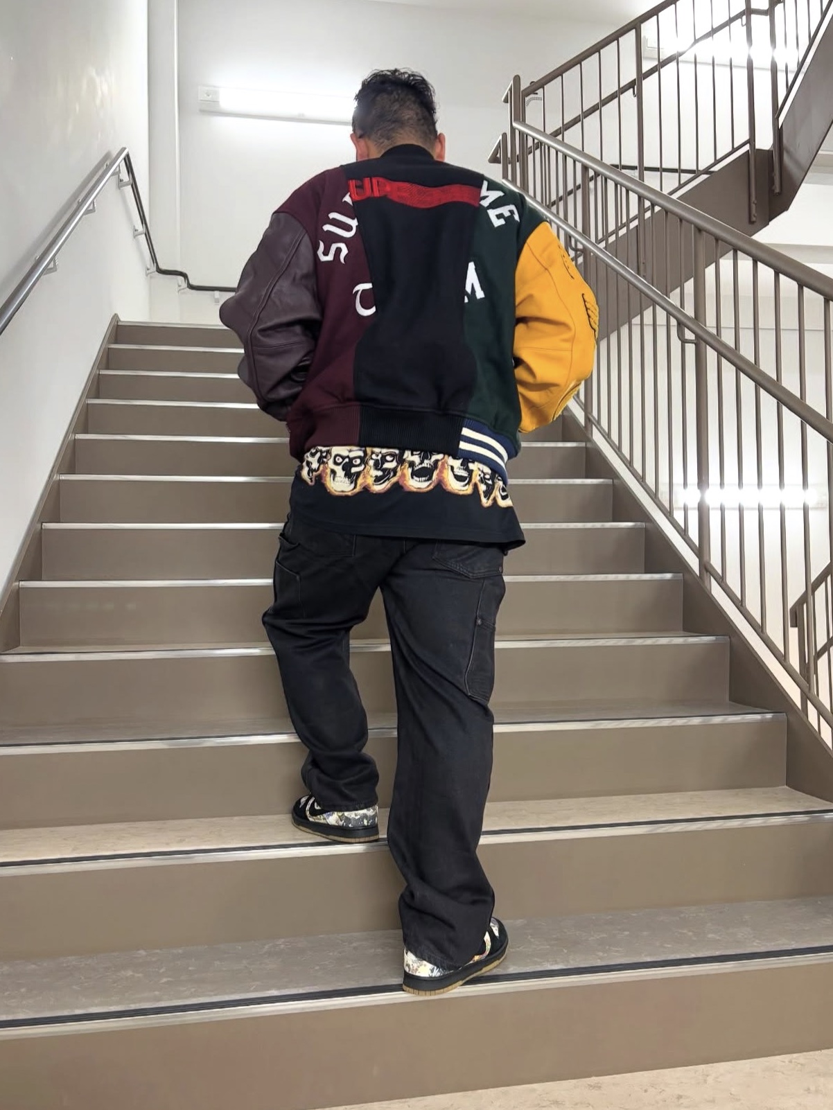 Supreme x MM6 Maison Margiela Split Varsity Jacket Multicolor - 24SS, Dr. Martens x Palace 1461 Red 착용 스타일 - 3