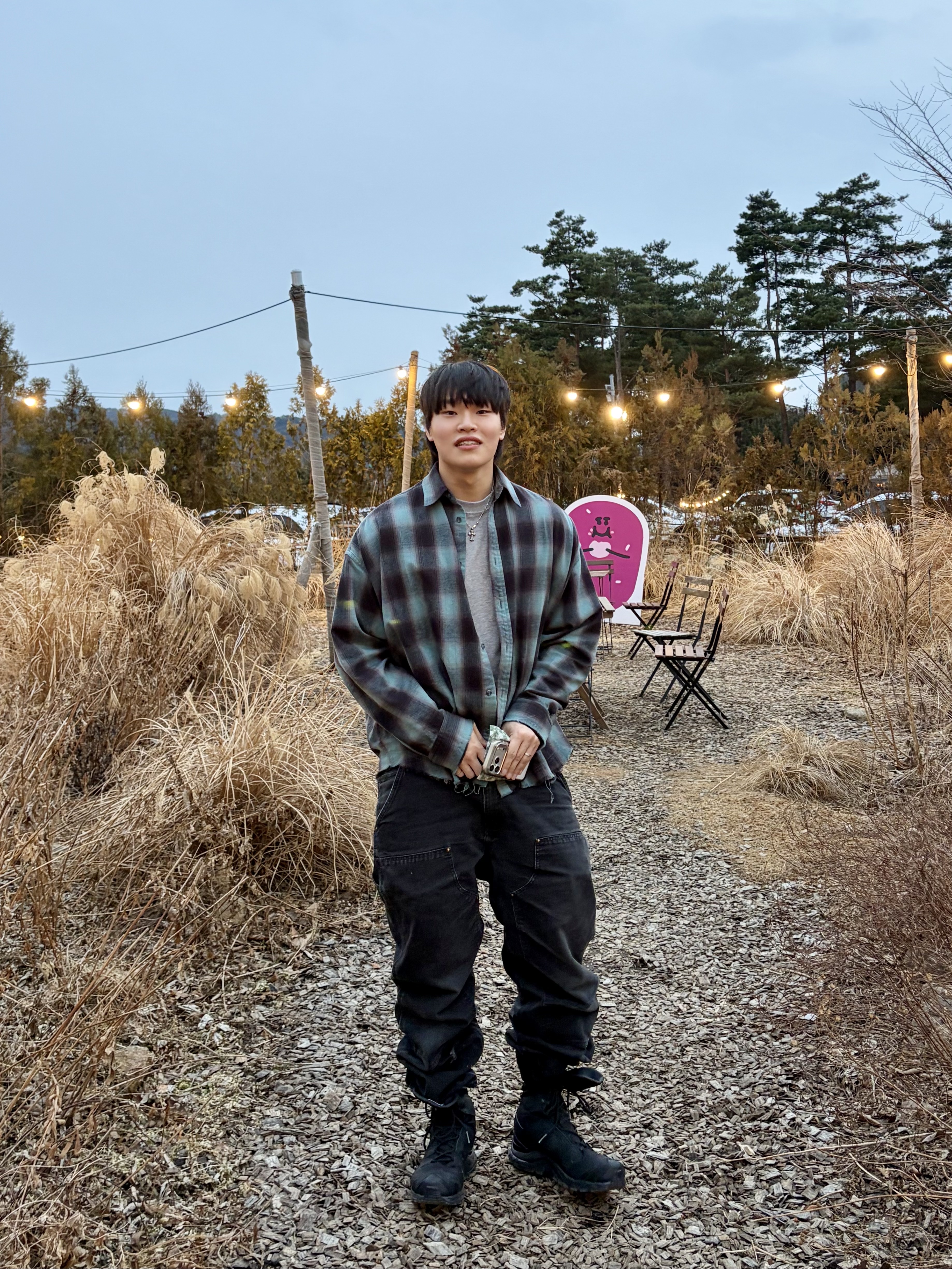 Nonnod Flexible String Check Shirt Aqua Ash 착용 스타일 - 1