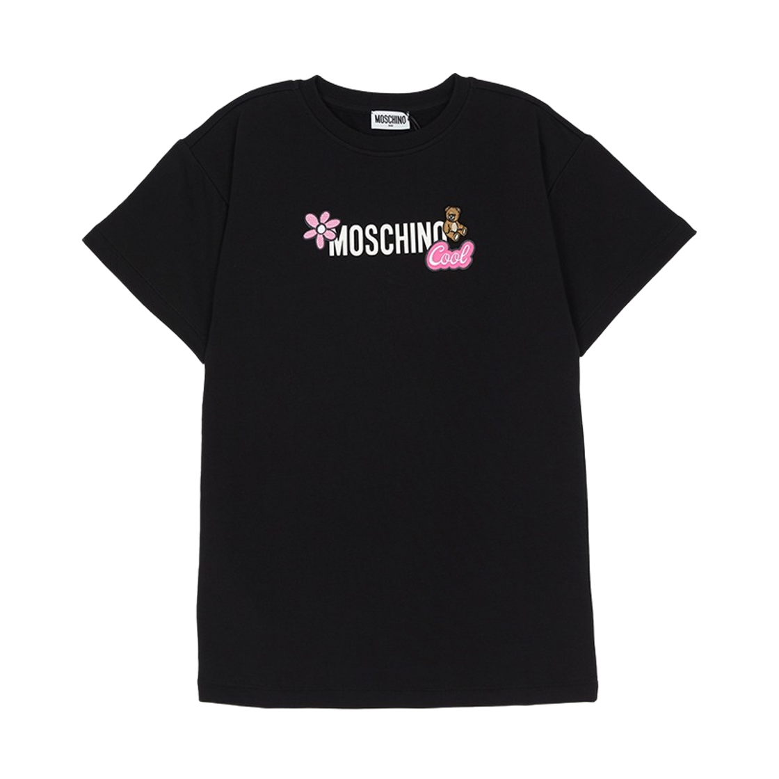 (키즈) 모스키노 로고 프린트 드레스 블랙((Kids) Moschino Logo Print Dress Black)