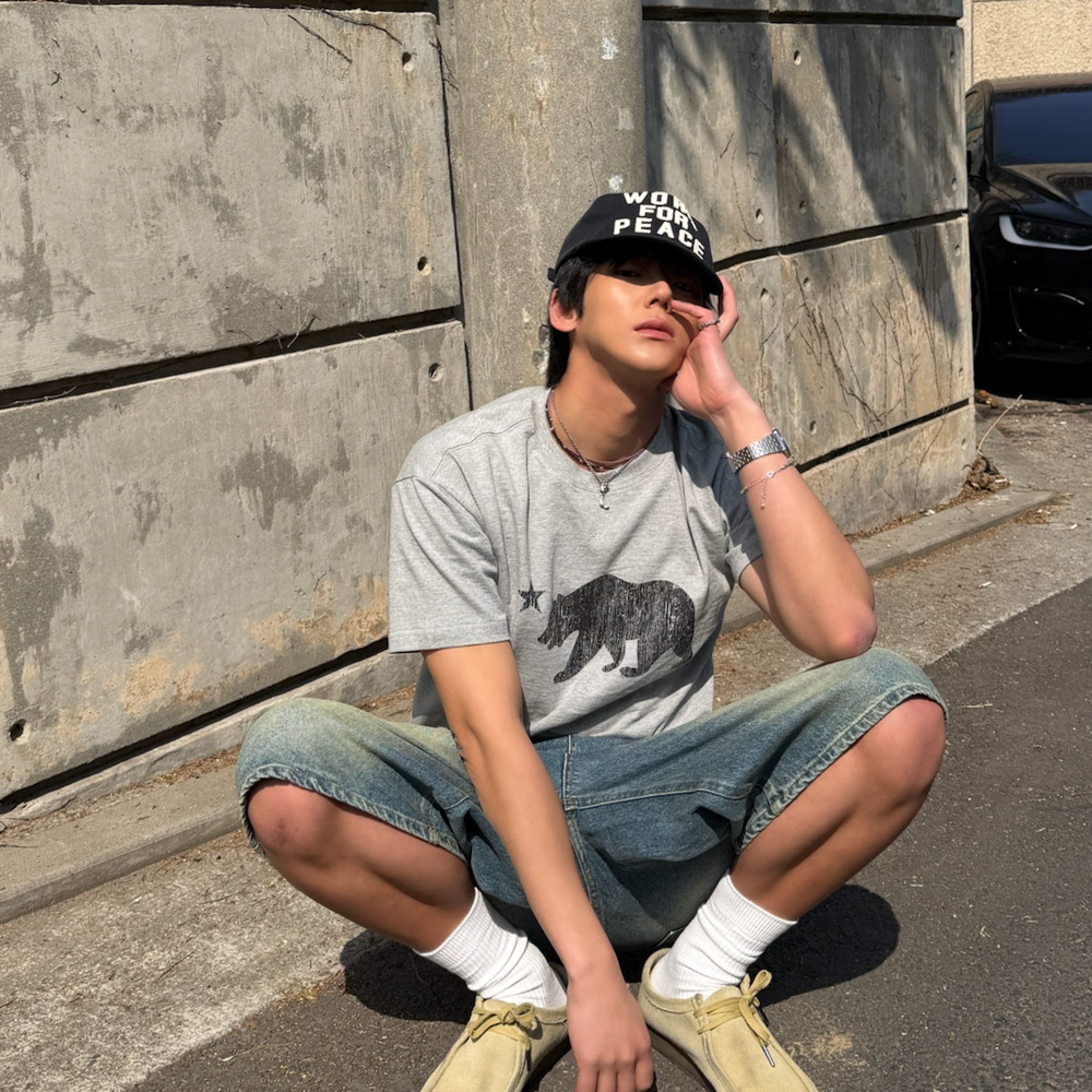 아모우 캘리 베어 하프 티셔츠 그레이(AMOU Cali Bear Half T-Shirts Gray) - 4