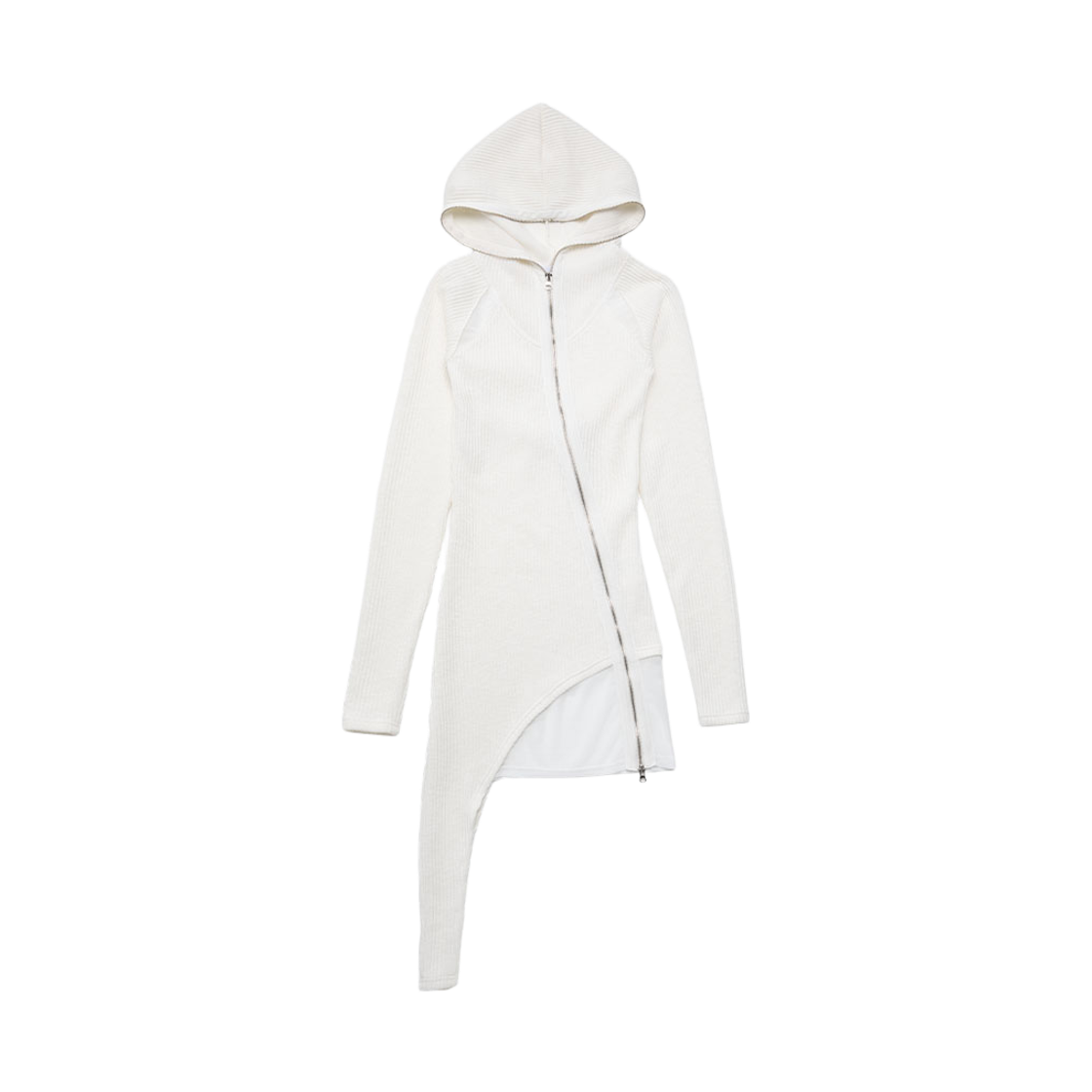 26SSOP001 WET TAG Hooded Mesh Panel Zip-Up Dress White