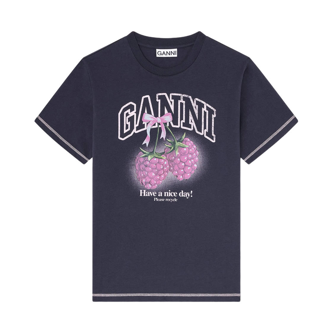 (W) 가니 라즈베리 티셔츠 팬텀((W) Ganni T-Shirt with Raspberries Phantom) - 1