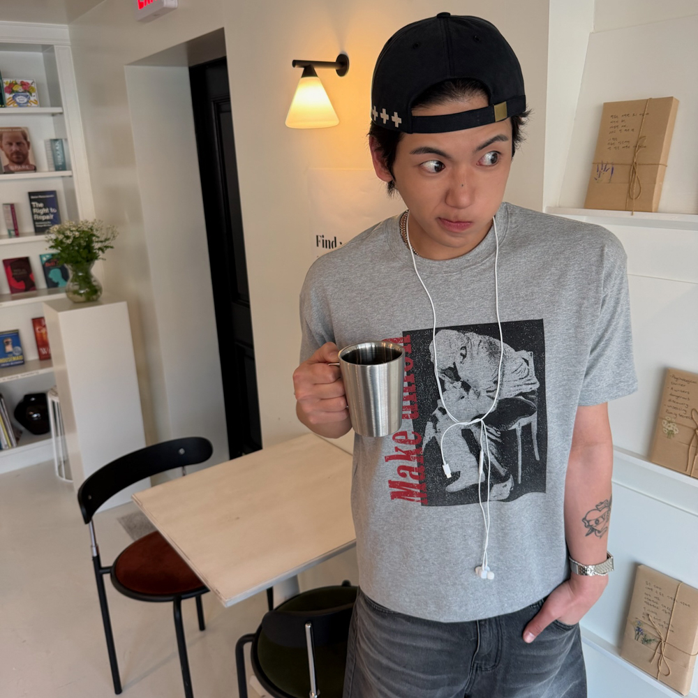 아모우 트러블 하프 티셔츠 그레이(AMOU Trouble Half T-Shirts Gray) - 4