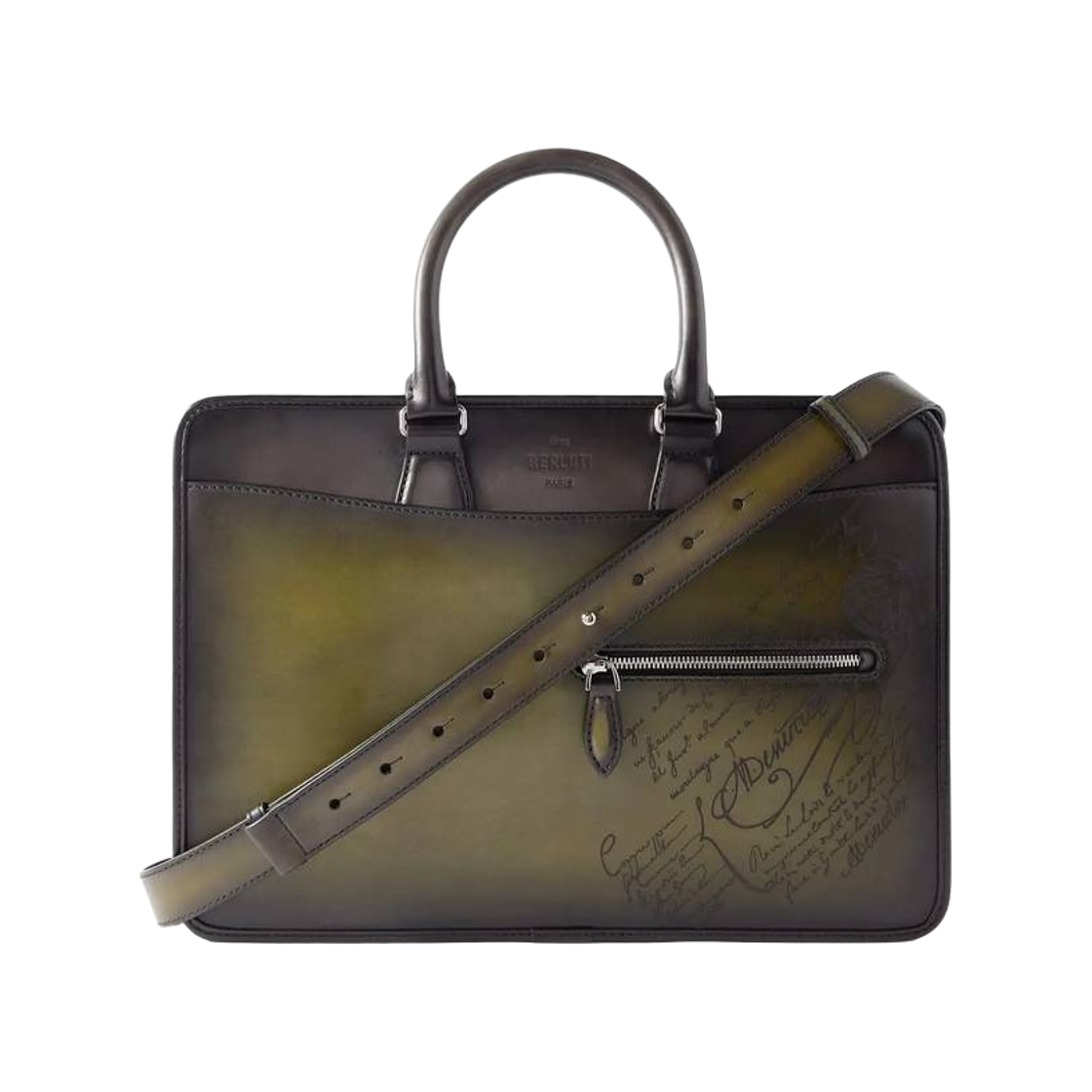 M298515-KH6 Berluti Scritto Mini Leather Briefcase Nero Grigio