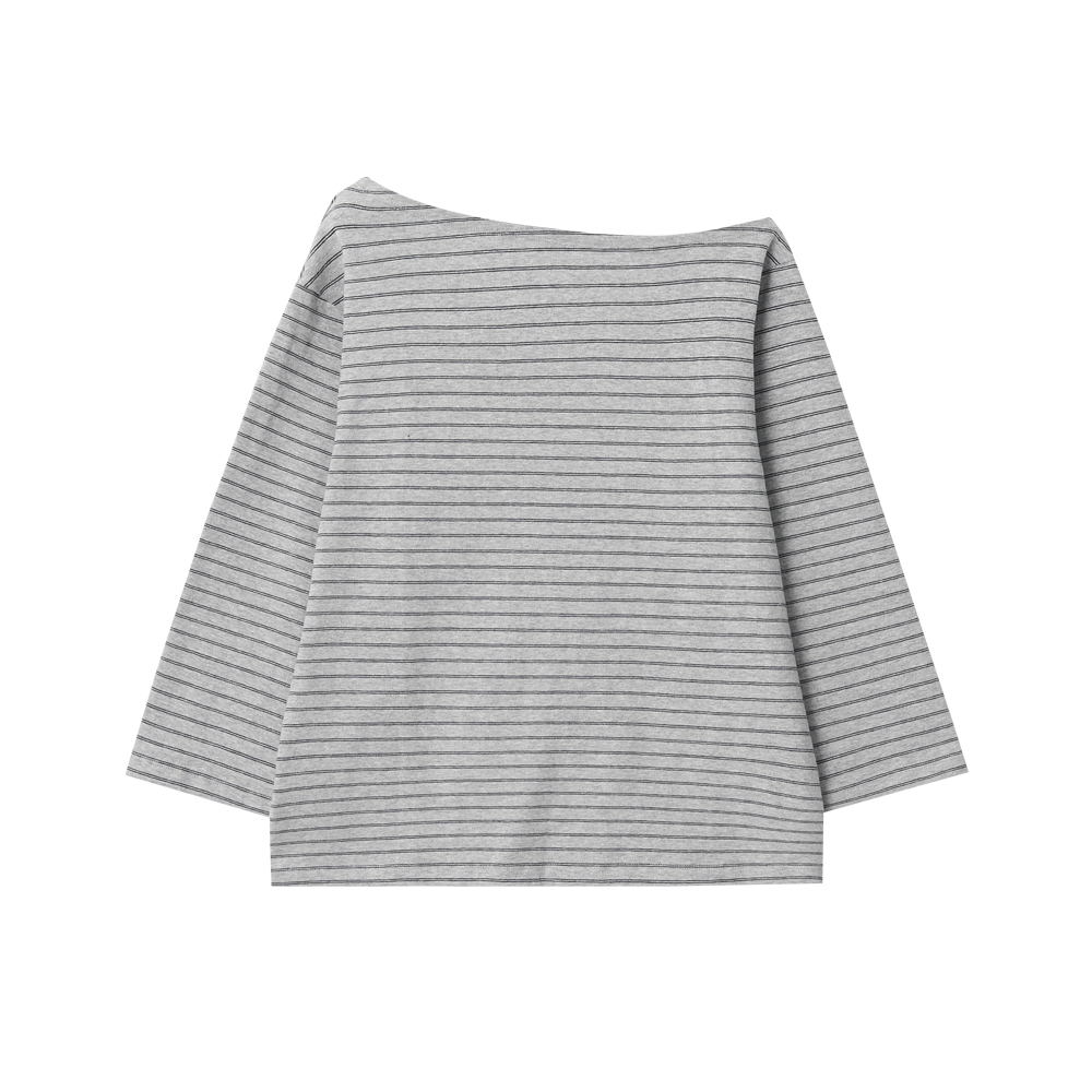 지비에이치 어패럴 오프 숄더 스트라이프 탑 / 그레이(GBH APPAREL Off Shoulder Stripe Top / Grey) - 2