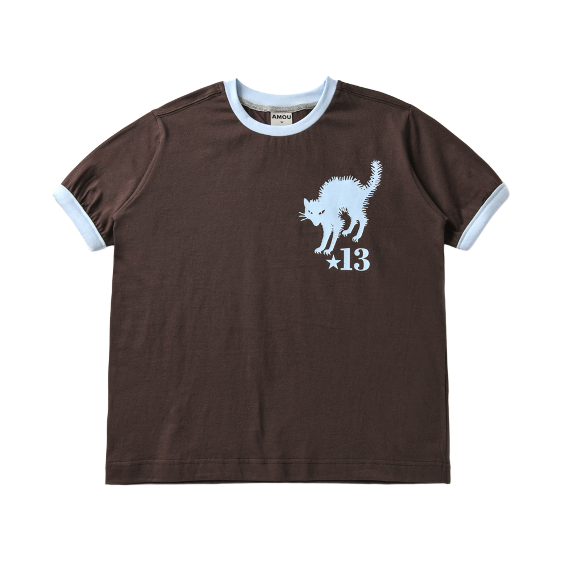 아모우 13 캣 하프 티셔츠 브라운(AMOU 13 Cat Half T-Shirts Brown)