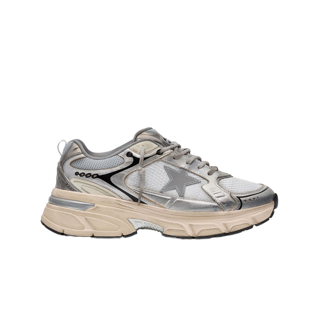 GWF00724-F007843-60320 (W) Golden Goose Lightstar Grey TPU Star Grey Mesh Heel Tab Silver Napa Leather Upper Sneakers Grey